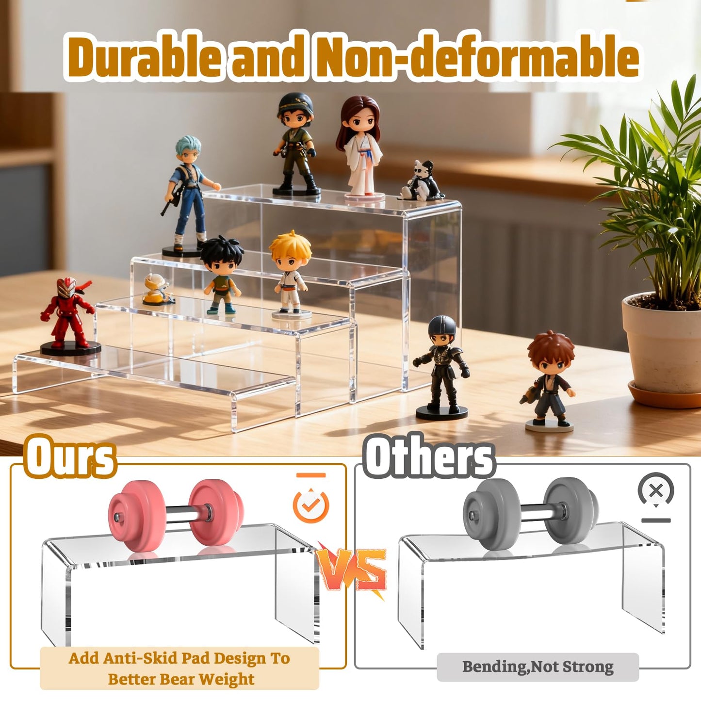 StyEdEk 16 Pcs 4 Set Acrylic Risers 4 Sizes(7" L~9" L) Riser Display Shelf Cupcake Stand Display Cabinet Clear Rectangular Display Stands Set for Figures, Jewelry, Perfume, Dessert Table Display