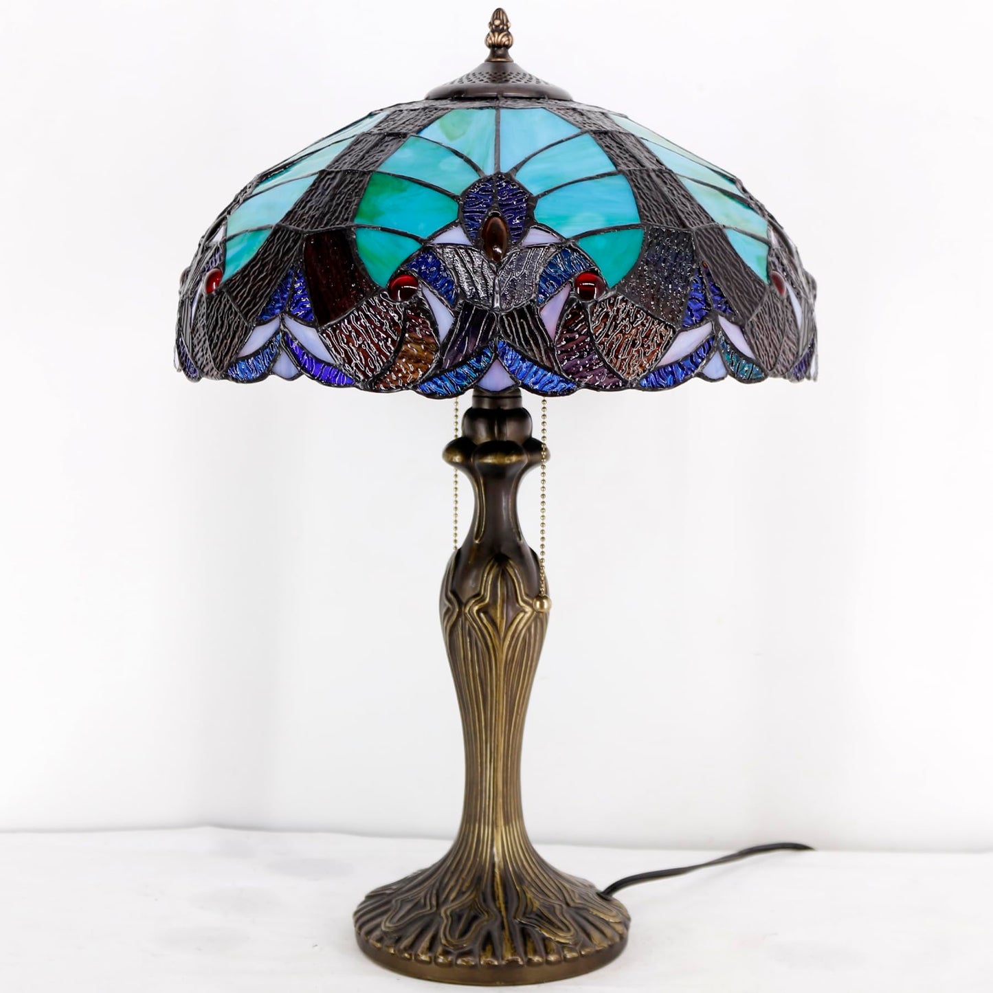 WERFACTORY Tiffany Style Lamp Green Stained Glass Bedside Table Lamp 24"
