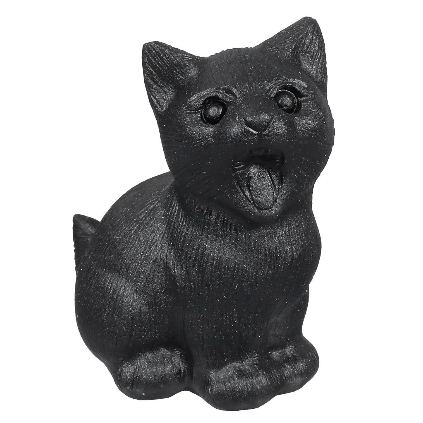 mookaitedecor Natural Black Obsidian Crystal Sitting Cat Statue, Hand Carved Lucky Cute Cat Figurine for Room Desk Decor