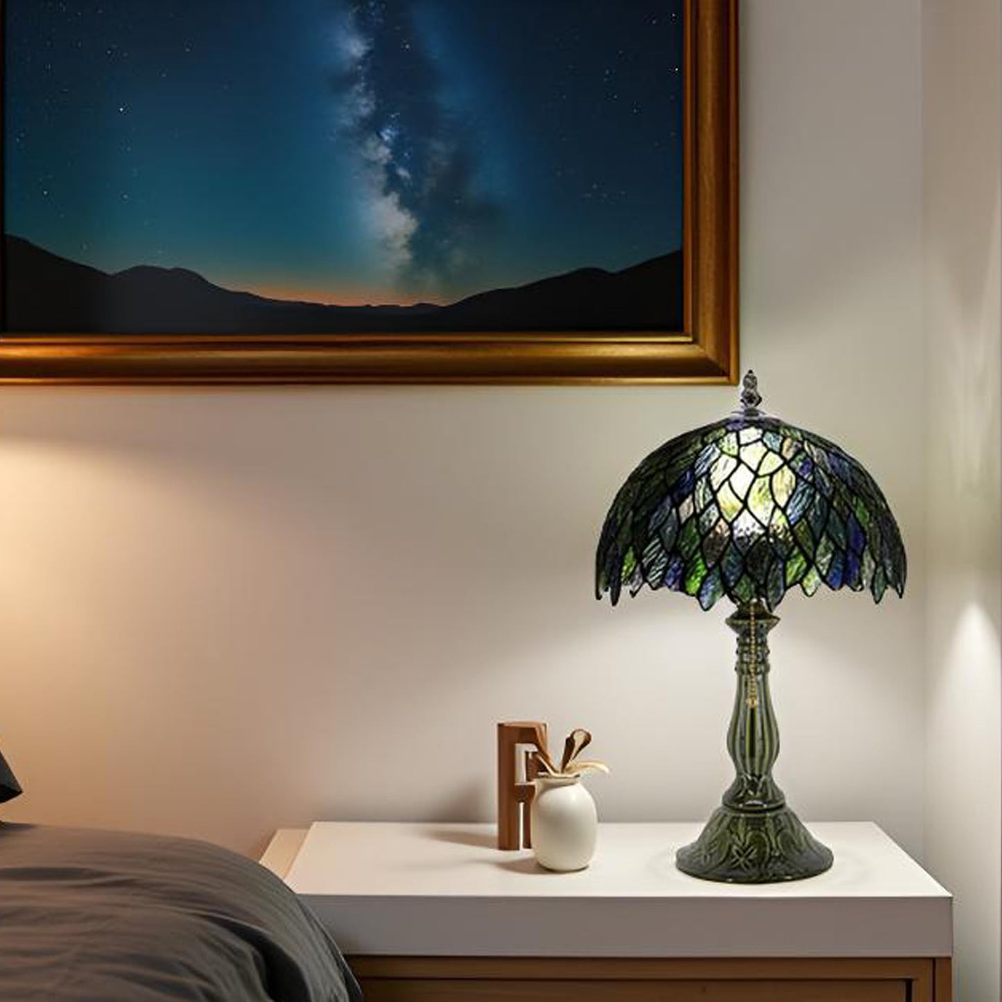 MQYXH Tiffany Style Stained Glass Table Lamp 18.5 Inch - Multicolor Leaf