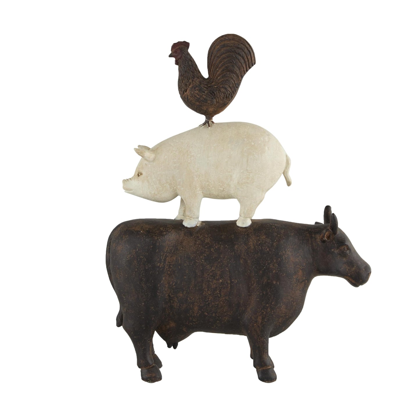 Deco 79 Polystone Farm Animals Decorative Sculpture Stacked Home Decor Statue, Accent Figurine 11" x 3" x 14", Brown