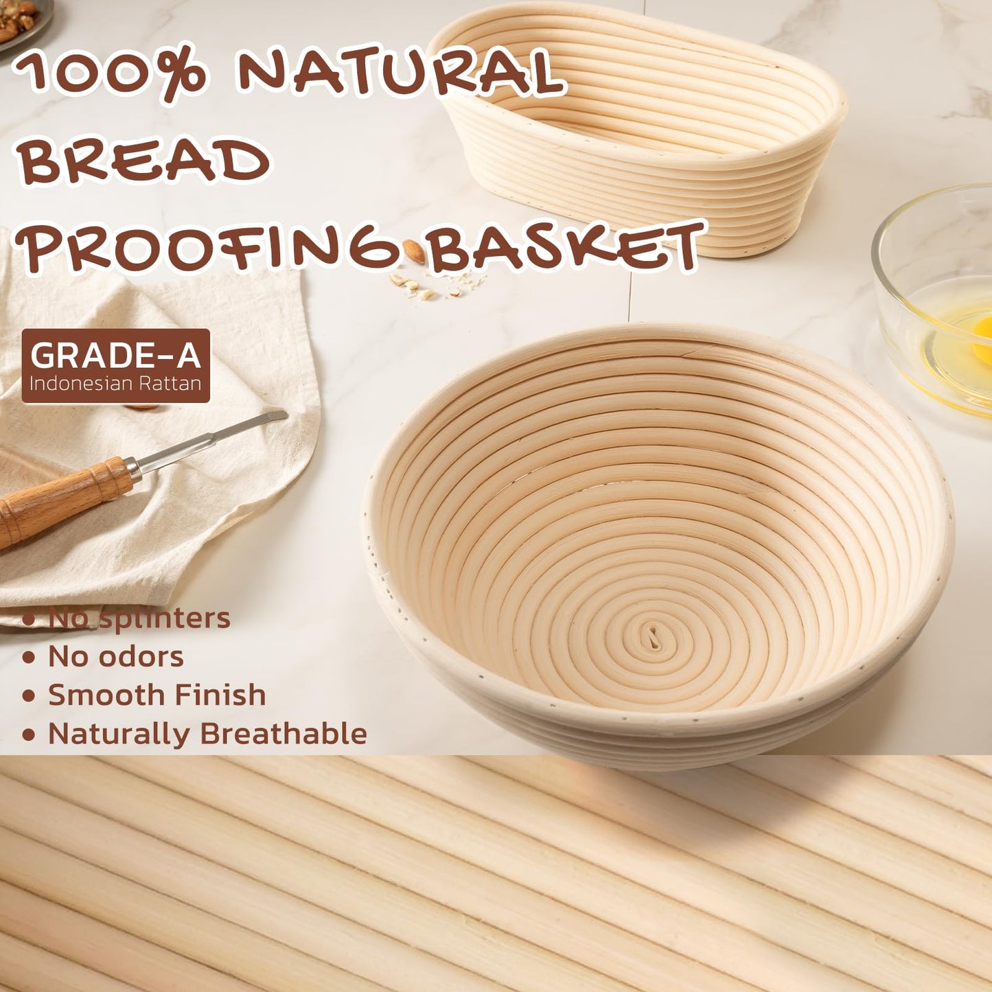 Astercook Sourdough Starter Kit with Round & Oval Banneton Bread Proofing Basket, Starter Jar, Dough Whisk, Scrapers, Stencils, Complete Sourdough Bread Baking Supplies, Fathers Day Gift for Men