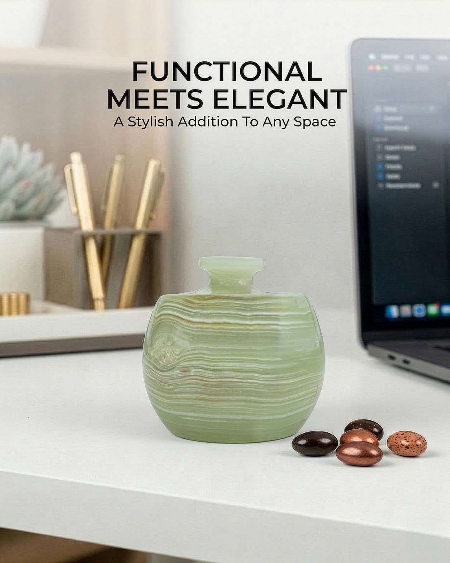 UrbanFocal Natural Marble Candy Jar Handmade Cover Pot Storage - Deep Covered Kitchenware Jar Container, Onyx Green