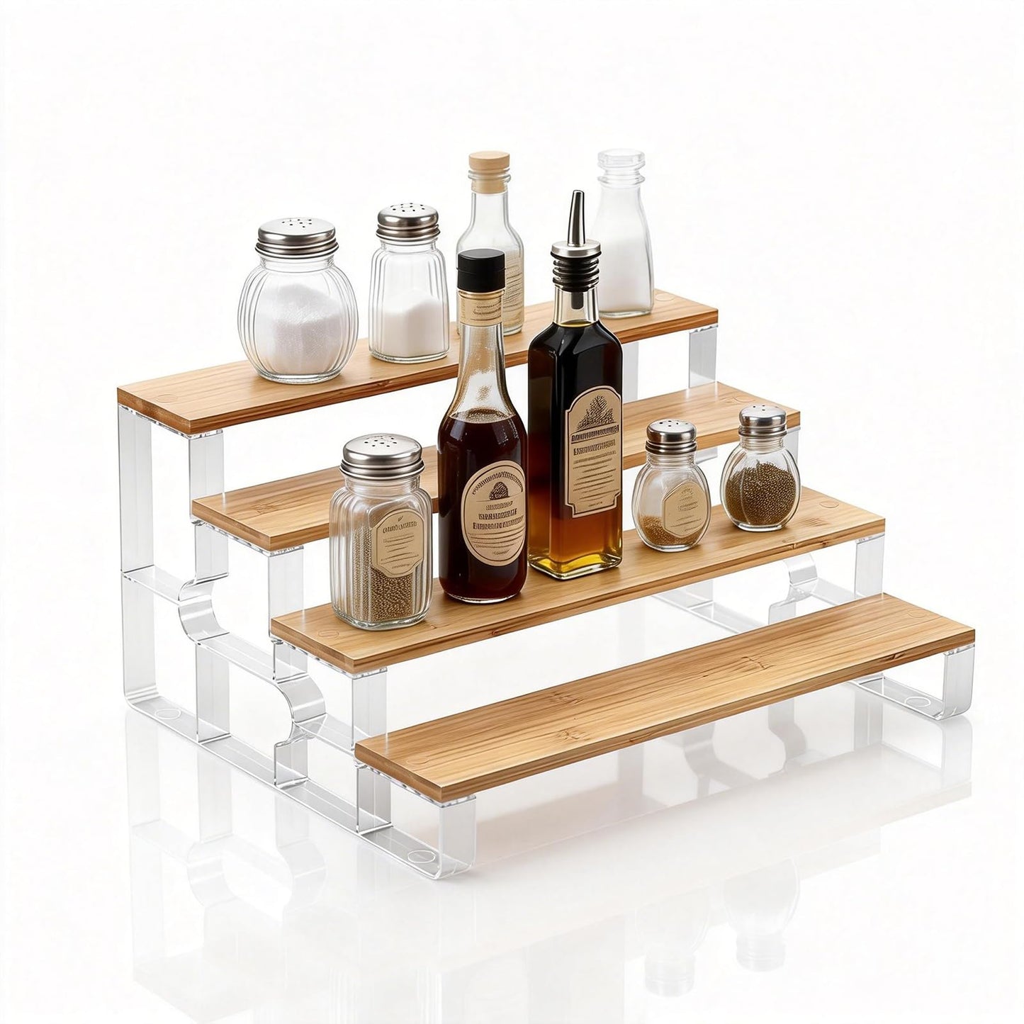 junyuan Bamboo Bathroom Organizers and Storage,Spice Rack Organizer for Cabinet,4 Tier Perfume Organizer for Bedroom,Seasoning Countertop Shelf for Kitchen,Display Shelves Racks,Clear 11.2"