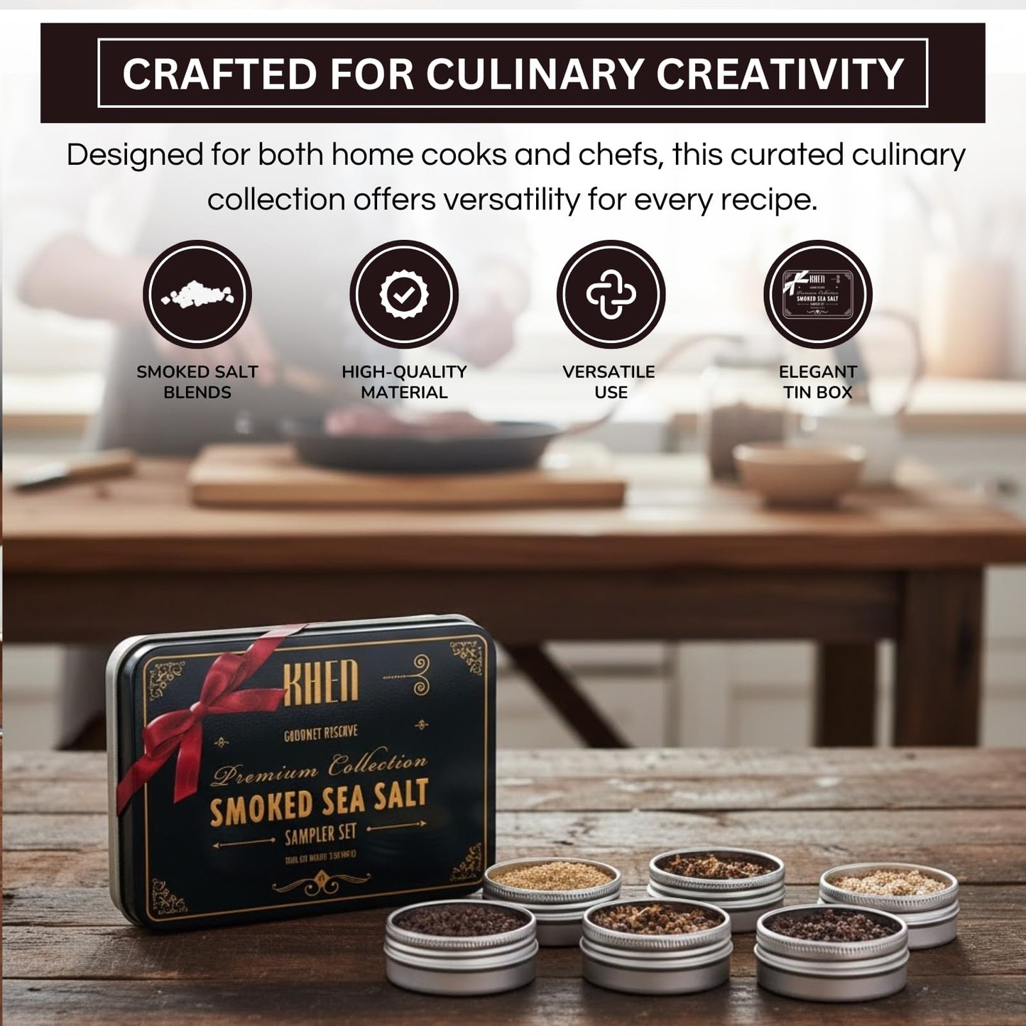 Smoke & Flame Sea Salt Gift Set of 6 – Gourmet Chefs Smoked Finishing Seasoning Variety Pack - Tin Gift Box | Sampler Cooking, Grilling & Baking | Assorted Natural Blends Foodies & Special Occasions
