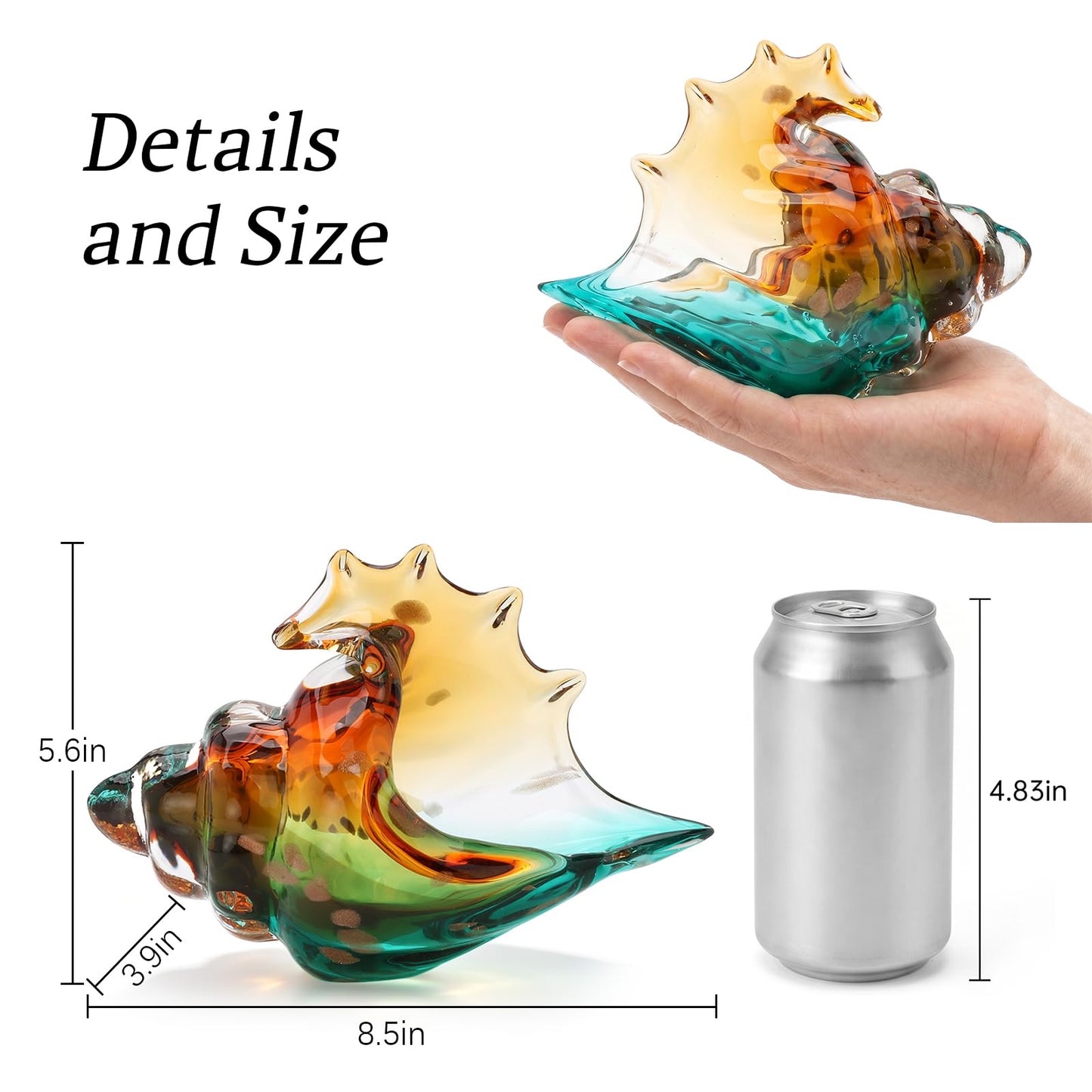 Hand Blown Glass Seashell Statue for Coastal Home Decor, Glass Sea Shells