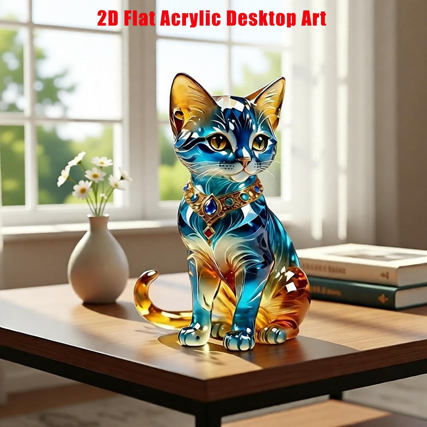 YUEYINGMG Desktop Ornament, Acrylic Fairy Tabletop Decoration, 2D Flat Elf Desktop Art Statue, Creative Decoration for Home Table Top Bedroom Living Room Study Room Office Decor (Blue-Cat)