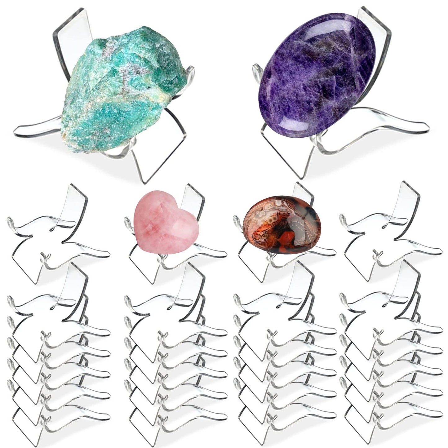(24 PCS）Display Stand,Acrylic Rock Display stands,Clear Display Easel Stands Pedestal for Crystal Geodes Rock Mineral Agate Fossil Coral crystal/gemstone Small Collectibles Display Stands (Large)