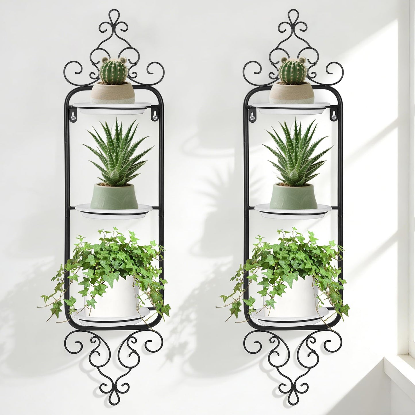 AQQHSAIN 2 Pcs Wall Plant Holder Wall Mounted Hanging Planter Vase for Indoor Outdoor Plants Window Plant Shelves Metal Hanging Planters for Indoor Plants and Flowers