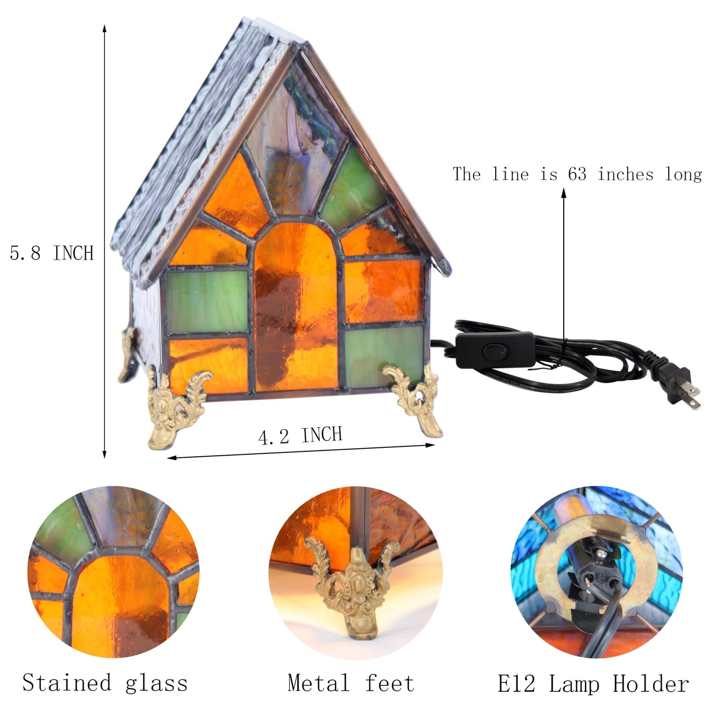 HWDFEI Small Tiffany Stained Glass Style Mini Lighthouse Table Lamp, Retro Decorative Lamp, Suitable for Bedroom Office Home Decoration 4.2X 4.2X 5.8(Blue Orange)