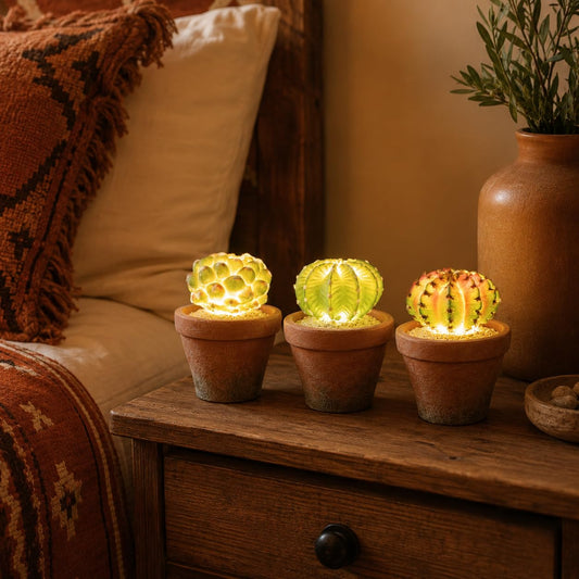 bellacat Fake Succulents with Warm White & Color Changing Lights, 5.6in Lifelike Artificial Succulent Plants, Faux Succulents Light Up Plants for Desk Shelf Living Room Bedroom Decor, Set of 3 Shape