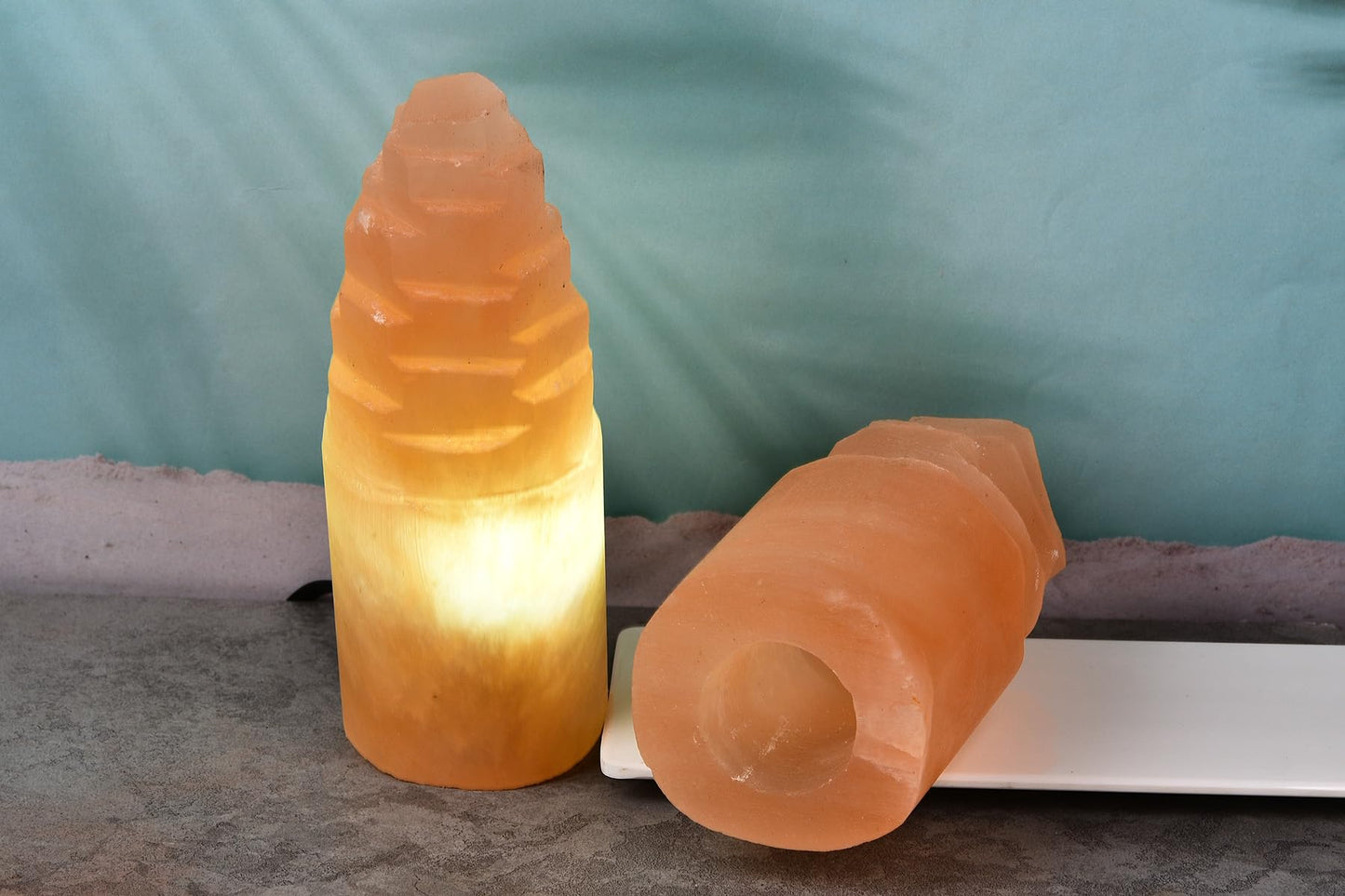 AMOYSTONE Orange Selenite Lamps Tower 8" Gemstones Crystals Night Light Table Decor, 3-4 lbs with Cord Led Bulb