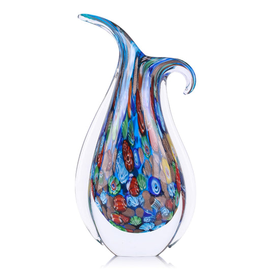 GrivSheen Hand Blown Glass Vase for Centerpiece, Murano Style Table Decoration, Blue Blown Art Glass Ellipse Flower Vase, Single Stem Beautiful Decor for Home, Beachy Room Decor for Home Shelf