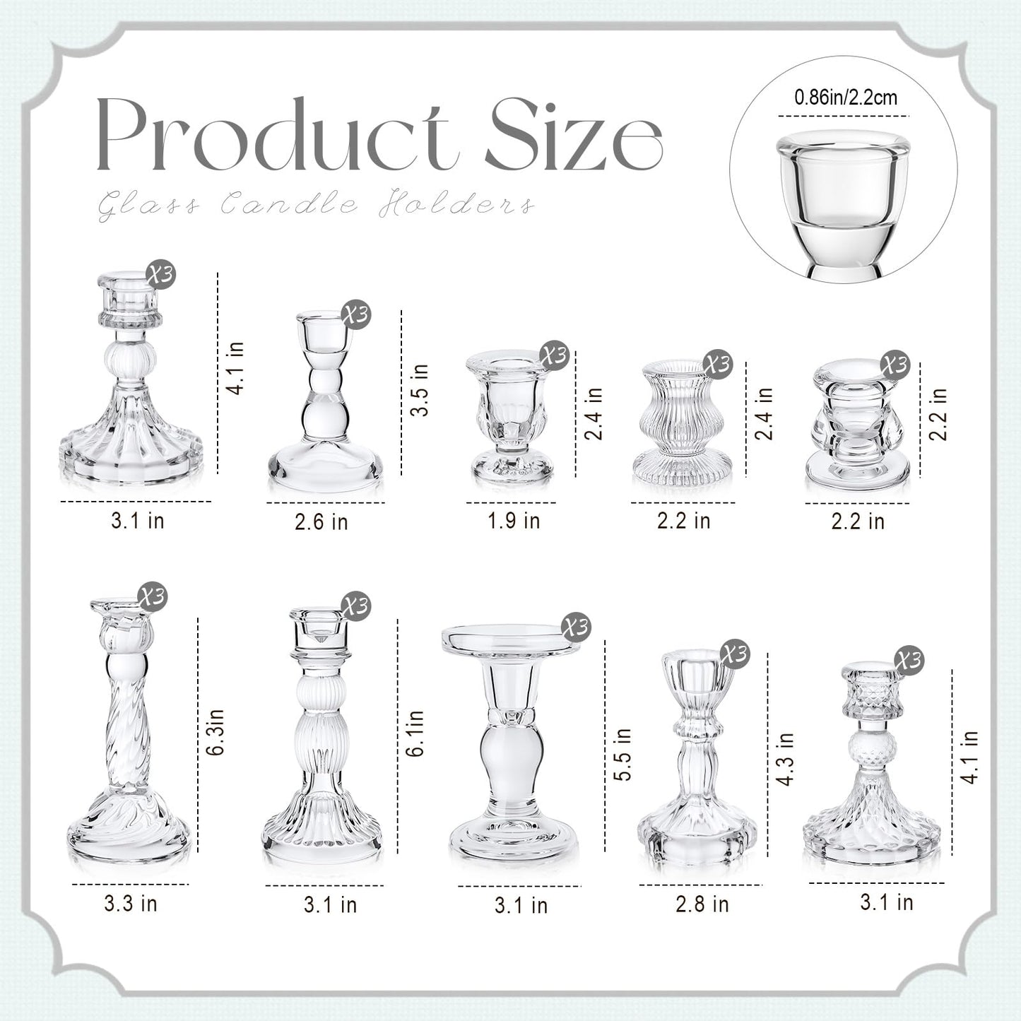 Mumufy 30 Pcs Glass Crystal Taper Candle Holders Clear Glass Candlestick Holder Fit 0.8 Inch Candles Crystal Decorative Candle Stand Centerpiece Table Wedding Dining Party(Clear)