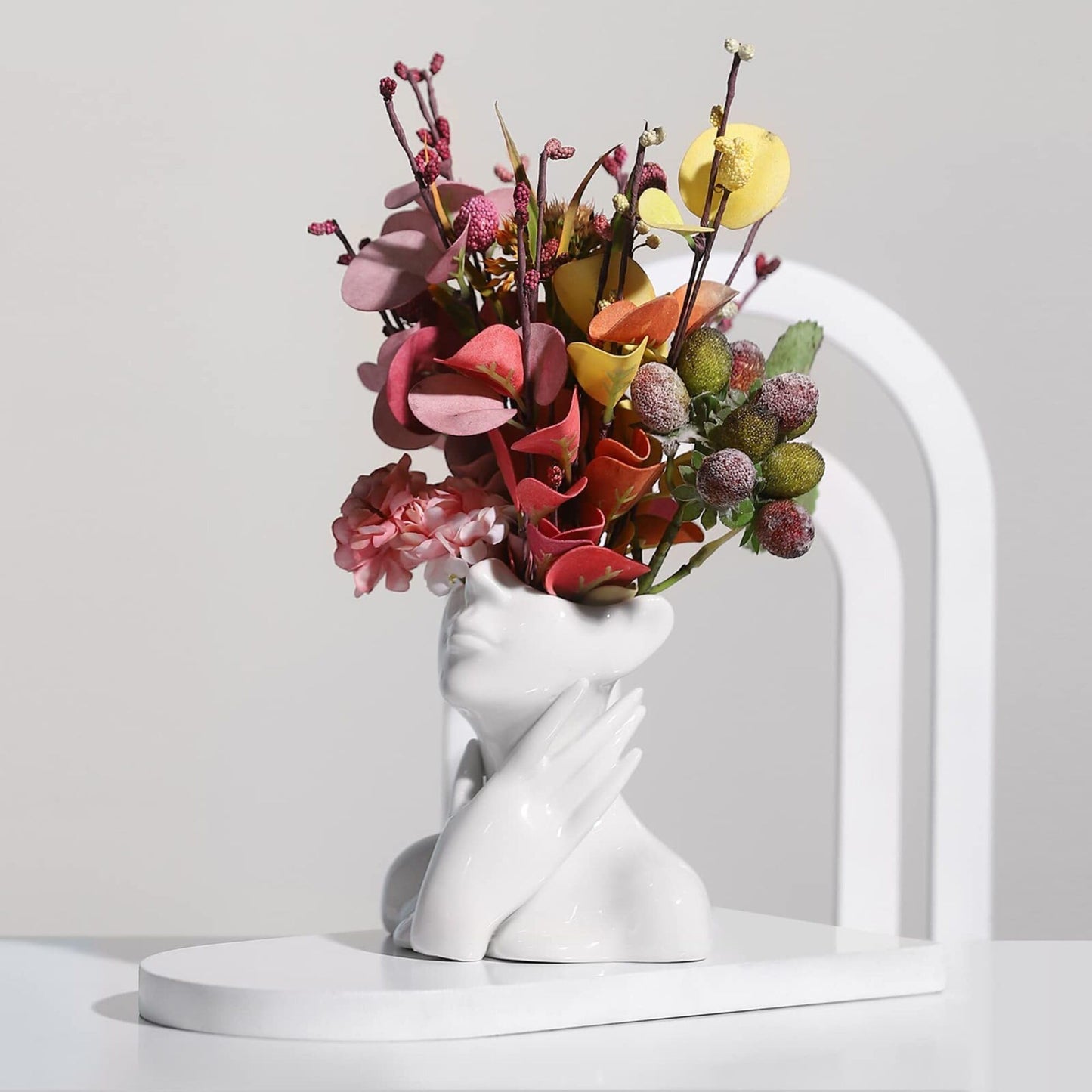 XSMXLNKWL Ceramic Face Vase White Flower Vase for Decor, Female Face Vase Art, Modern Decorative Vase Centerpiece for Table, Shelf, Living Room, Office, Bedroom, Small
