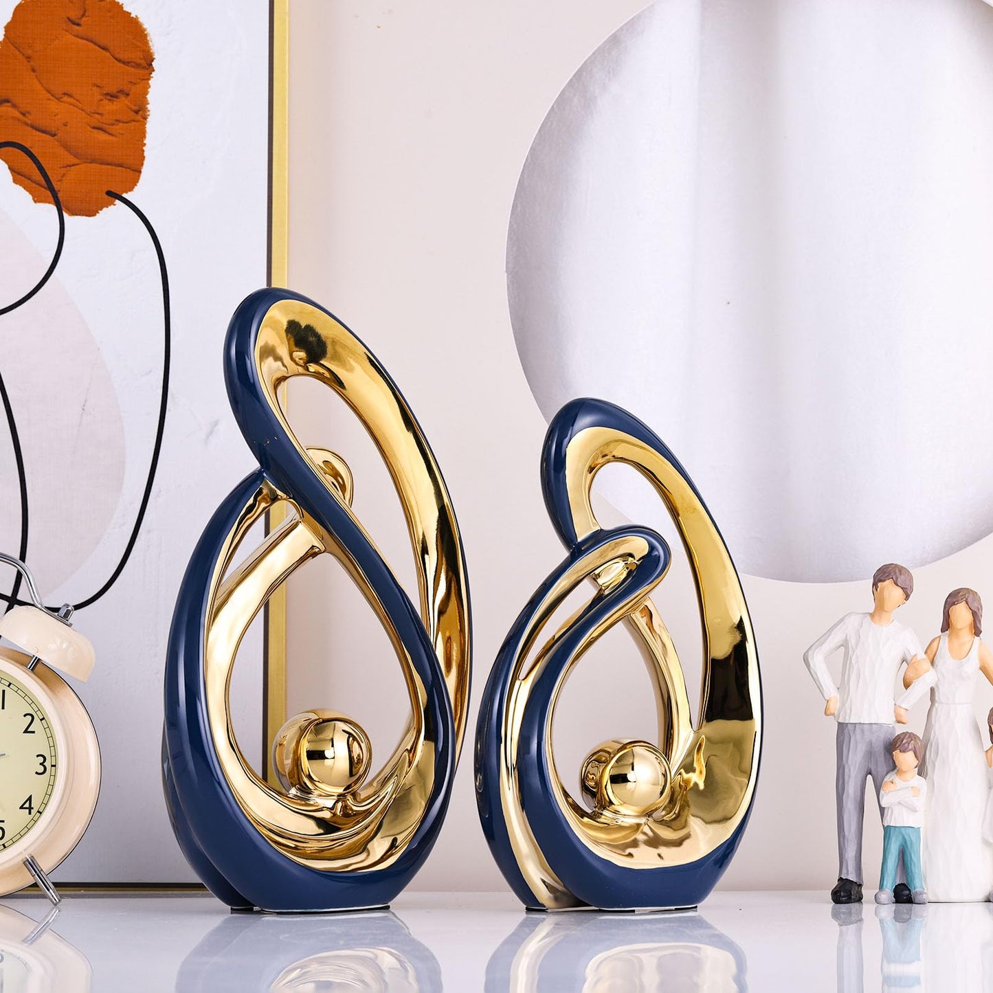 XMGZQ Home Decor Accent,Porcelain Art Mid Century Bookshelf Decorations,Gold Centerpieces for Tables,Abstract Ceramic Statue Sculpture for Coffee Table Mantel Tv Stand Centerpieces (Blue, Large)