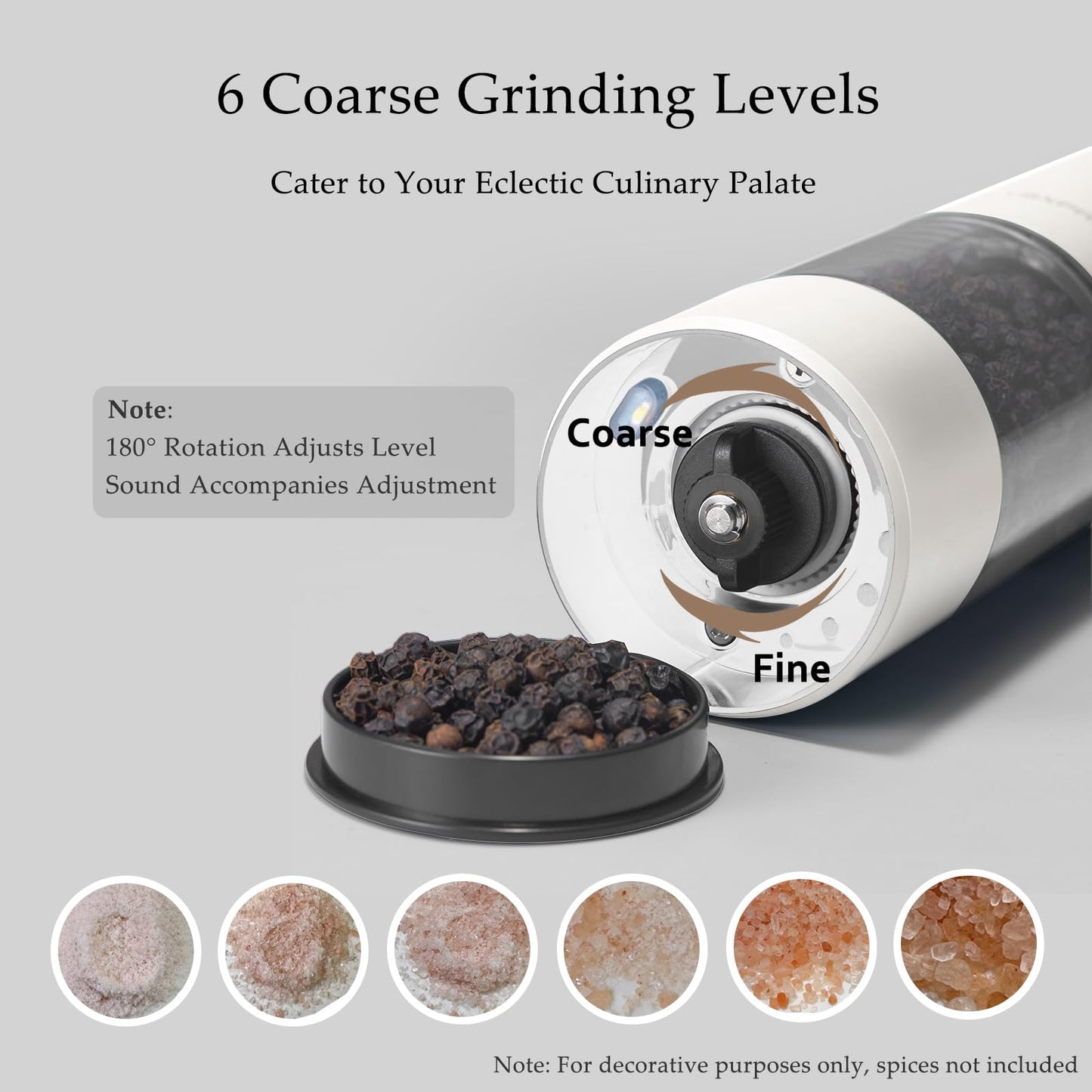 Electric Salt and Pepper Grinder Set, USB Rechargeable, Automatic Salt and Pepper Mill Grinder with Adjustable Coarseness, Electric Salt Shakers, LED Light, Refillable (2 Packs, White)