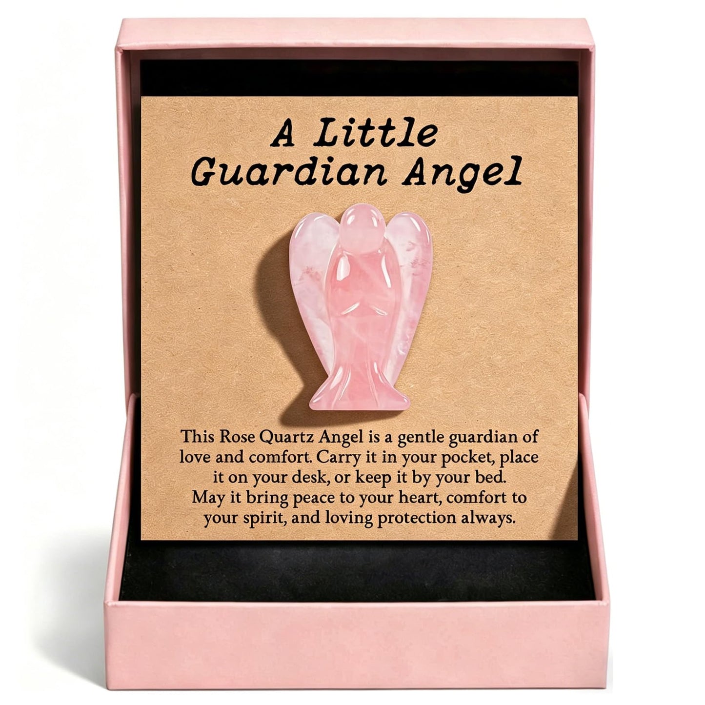 Rose Quartz Angel Gift for Women, Mini Crystal Guardian Angel Keepsake, Healing Stone Pocket Hug, Small Angel Decor for Desk Bedside, Comfort Encouragement Gift for Friend, Sister, Mom (Rose Quartz)