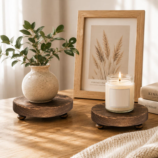 2 Pcs Wood Riser for Display Stand, 4.72inch Holder for Rustic Farmhouse Decor, Tiered Tray Decorations, Round Pedestal Stand for Boho Decor, Shelf Decorations - Lamp Riser Cake Stand Plant Stand