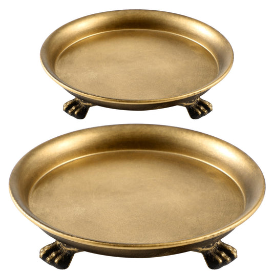 Zonon 2 Pack Brass Color Metal Clawfoot Dish Pedestal Dish Candle Tray Round Clawfoot Candle Holder Decorative Jewelry Stand for Wax Jewelry Ring Trinket Coffee Table Centerpiece Cosmetic Home
