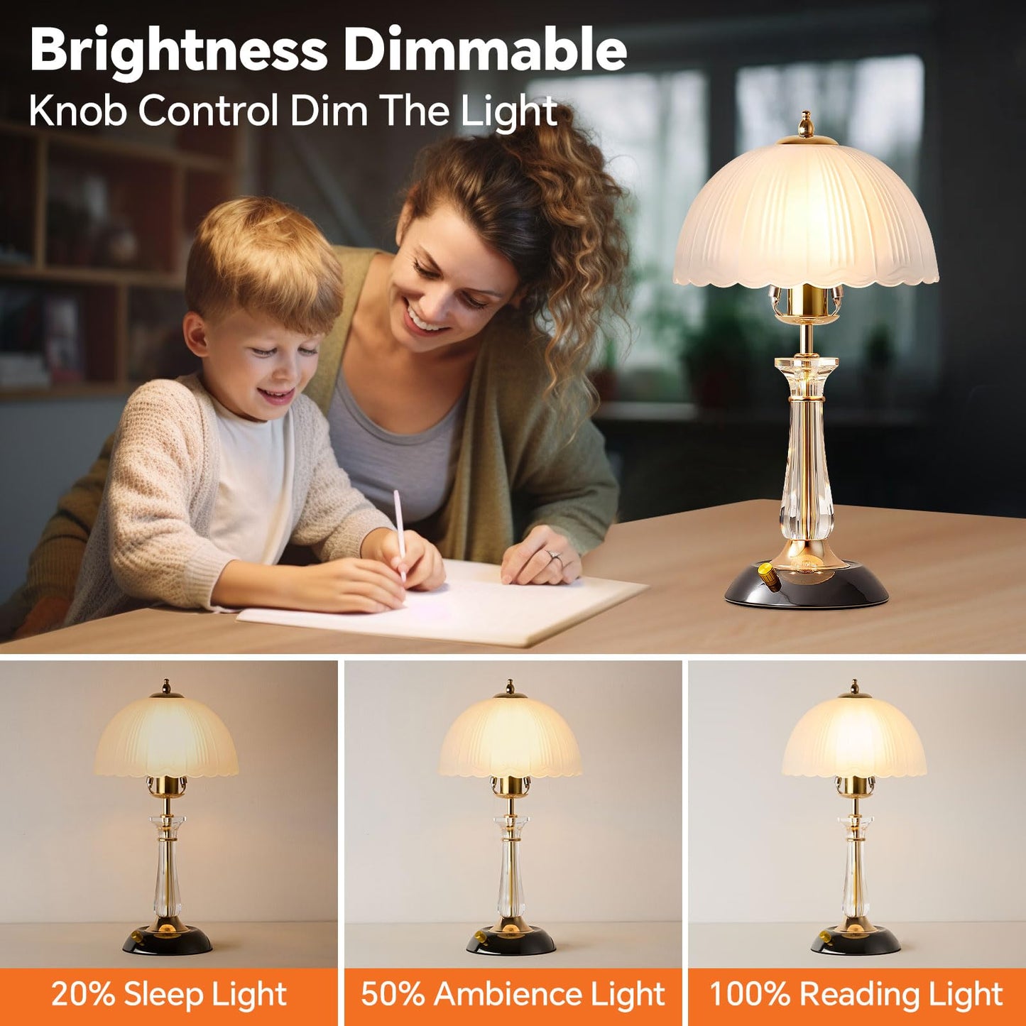Flashine Crystal Table Lamp,Dimmable Bedside Lamp with ON/Off Switch Modern Glass Lamps for Night Stands Bedroom Living Room Decor (1PACK)