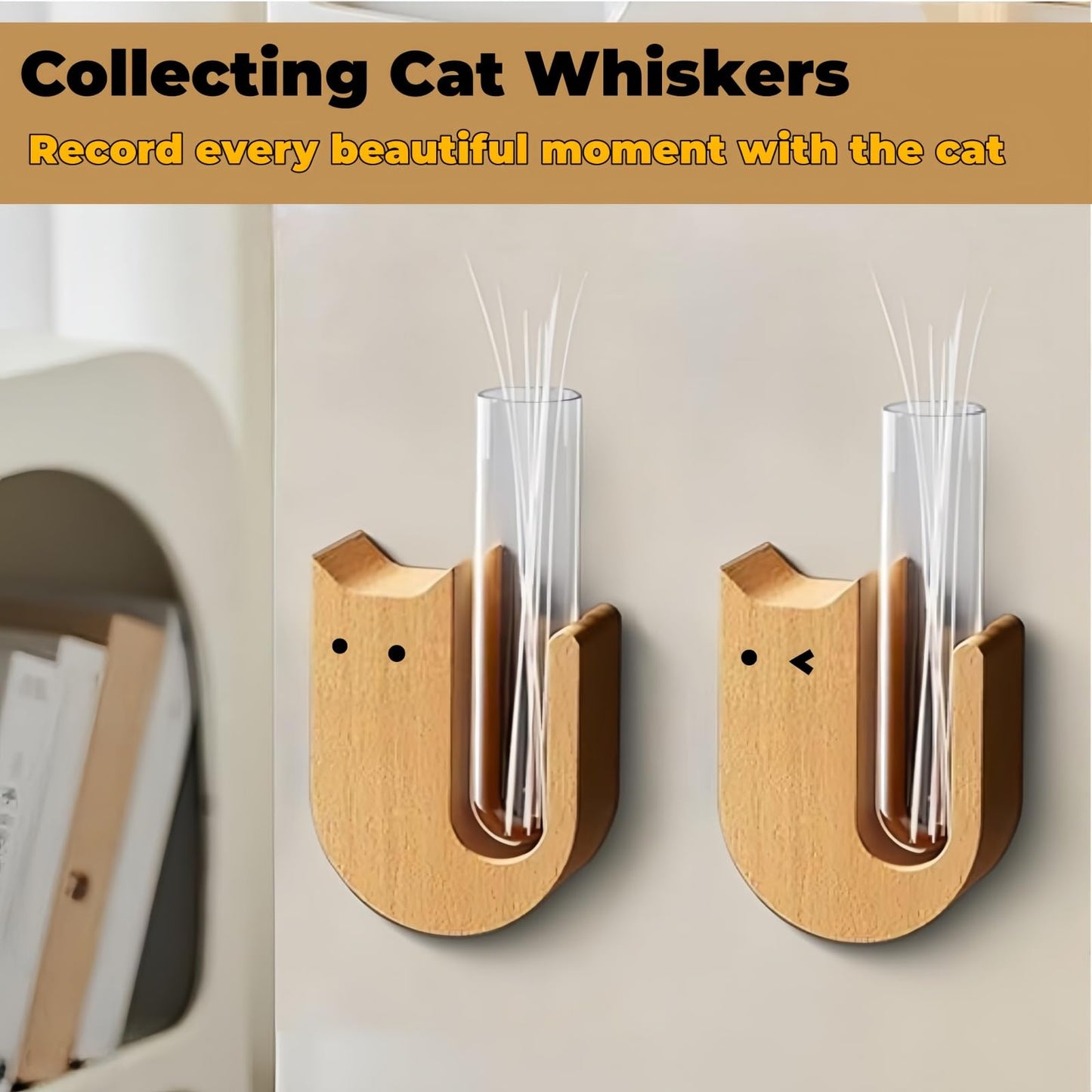 Ghzchuang 2Pcs Cute mini Glass Tube Flower Vase Magnets - Cat Whisker Holder,Tiny vase Fridge Magnets,Wooden Magnetic Cute Flower Vase,Suitable for Fresh Flowers,Herbs and Various Green Plants