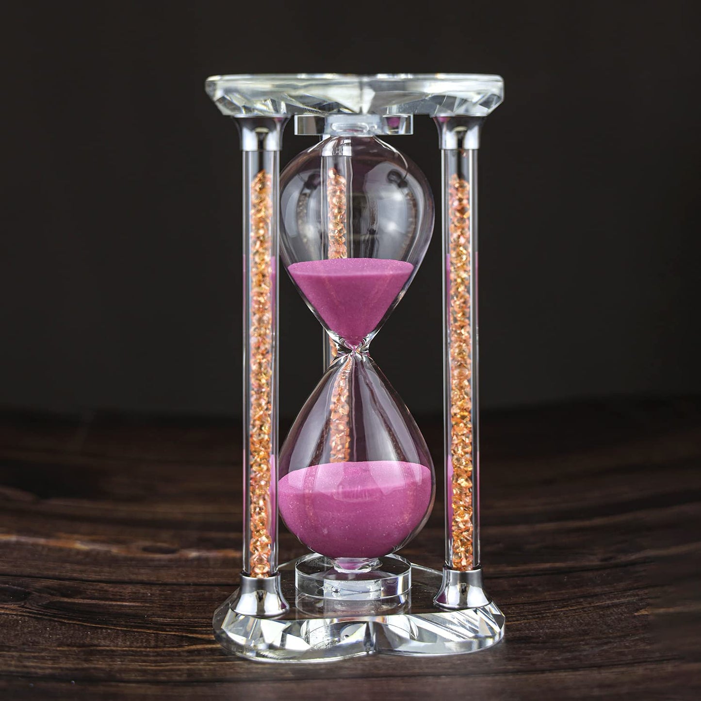 60 Minutes Sand Timers,Heart Shaped Crystal Hourglass, Sand Clock with Gift Box (Pink)