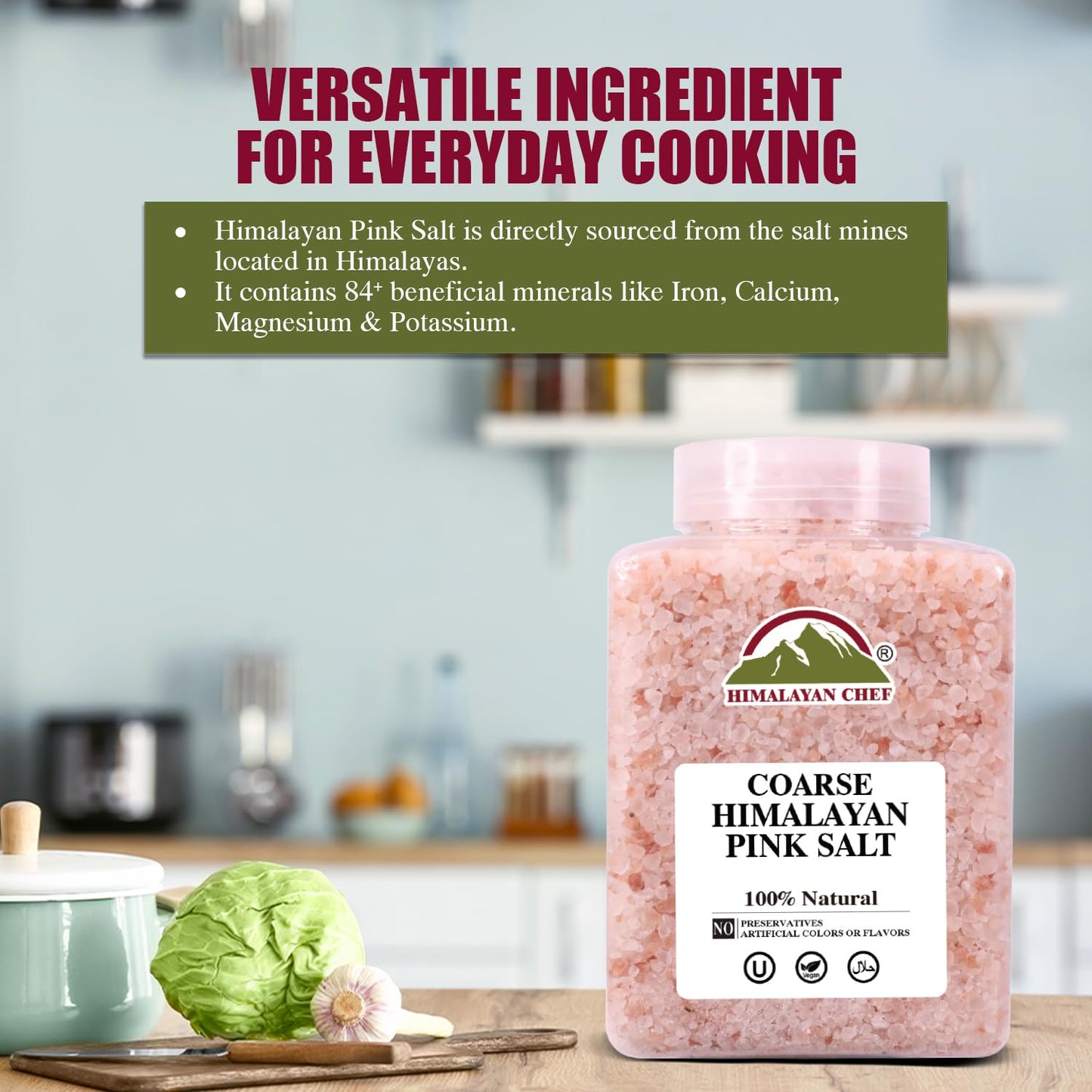 Himalayan Chef Himalayan Pink Salt 80 oz (2.26kg), Non-GMO, Kosher, Coarse Grain, Nutrient and Mineral Dense for Health, Gourmet Pure Crystal Pink Salt, Pink Salt for Grinder, 5 Pound (Pack of 1)