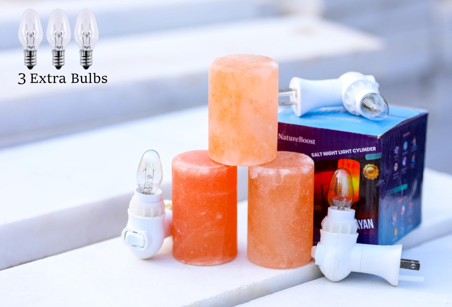 NatureBoost Himalayan Pink Salt Night Lights (Cylinder, 3)