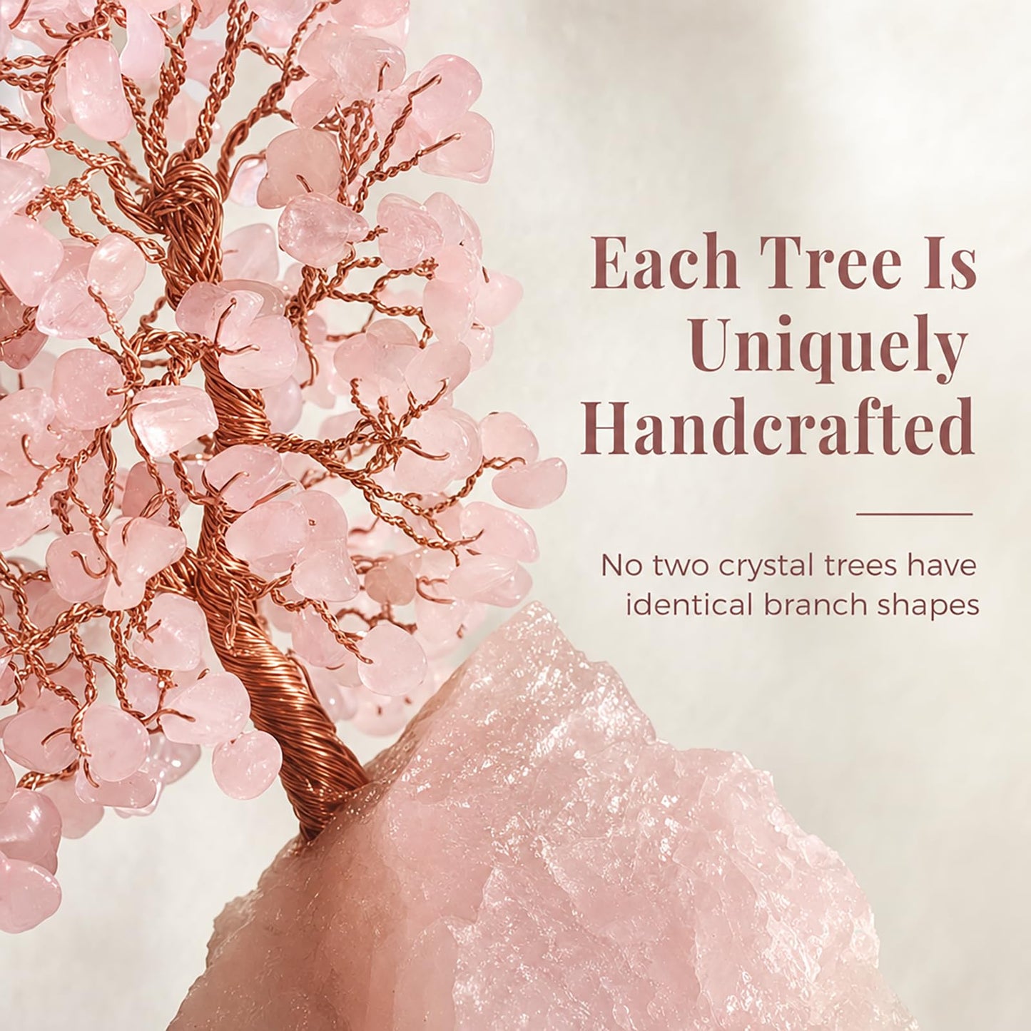 Fatonio Natural Rose Quartz Crystal Tree with Raw Rose Quartz Base