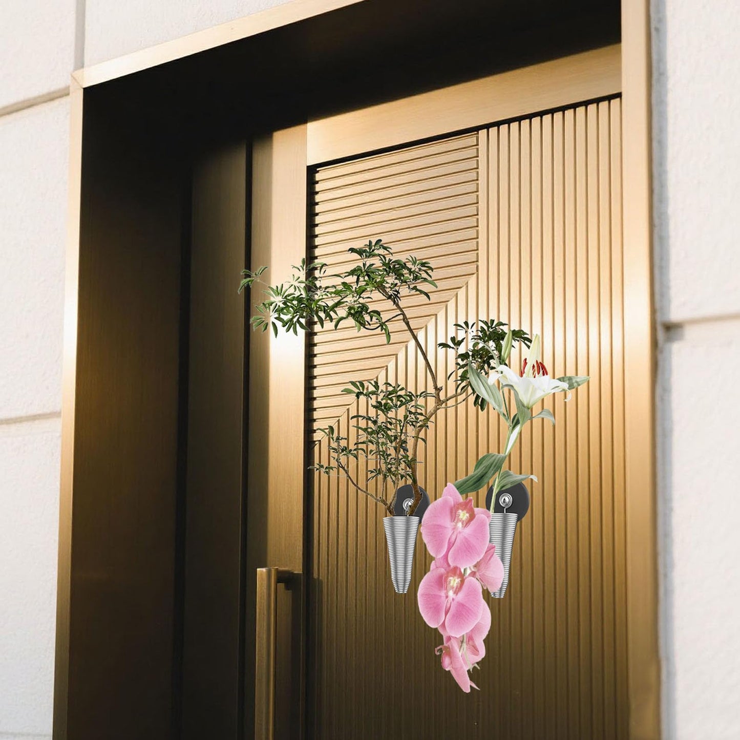 XNDGURE Magnetic Artificial Flowers Vase Unique Stainless Steel Vase for Dried Flowers, Plastic Flowers, and Paper Flowers Suitable for Freezer Doors, Courtyard Iron Railings, and Courtyard Gates