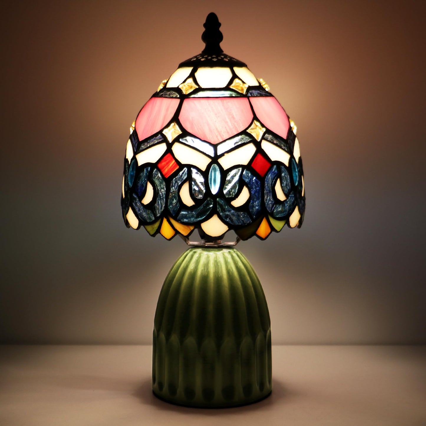 MQYXH Tiffany Stained Glass Mushroom Table Lamp 12.5 Inch -Pink Jewelry