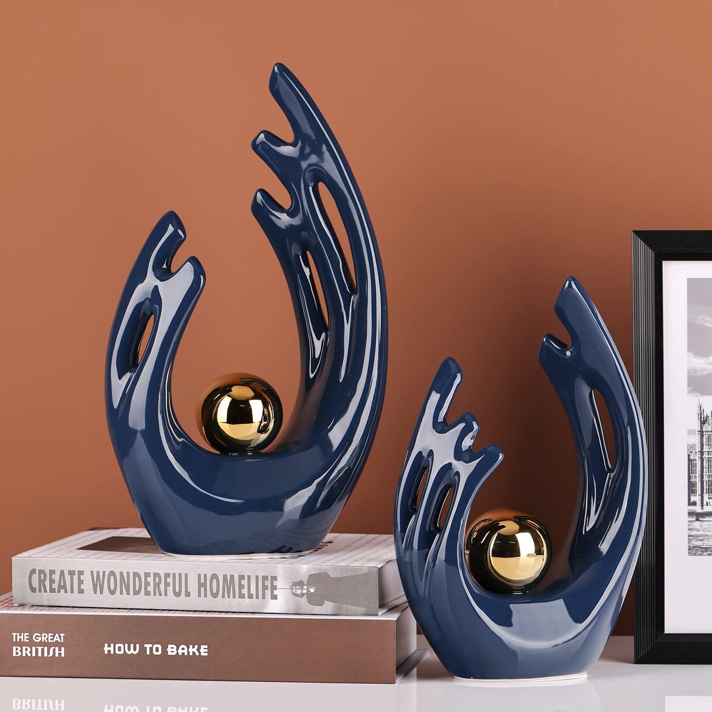 LCCCK 12" H Navy Blue Aesthetic Room Decor Accent, TV Stand Funky Table Centerpiece, Abstract Art Ceramic Statue and Sculpture, Blue Decor for Living Room, Bookshelf Decorative Objects, Shelf Decor