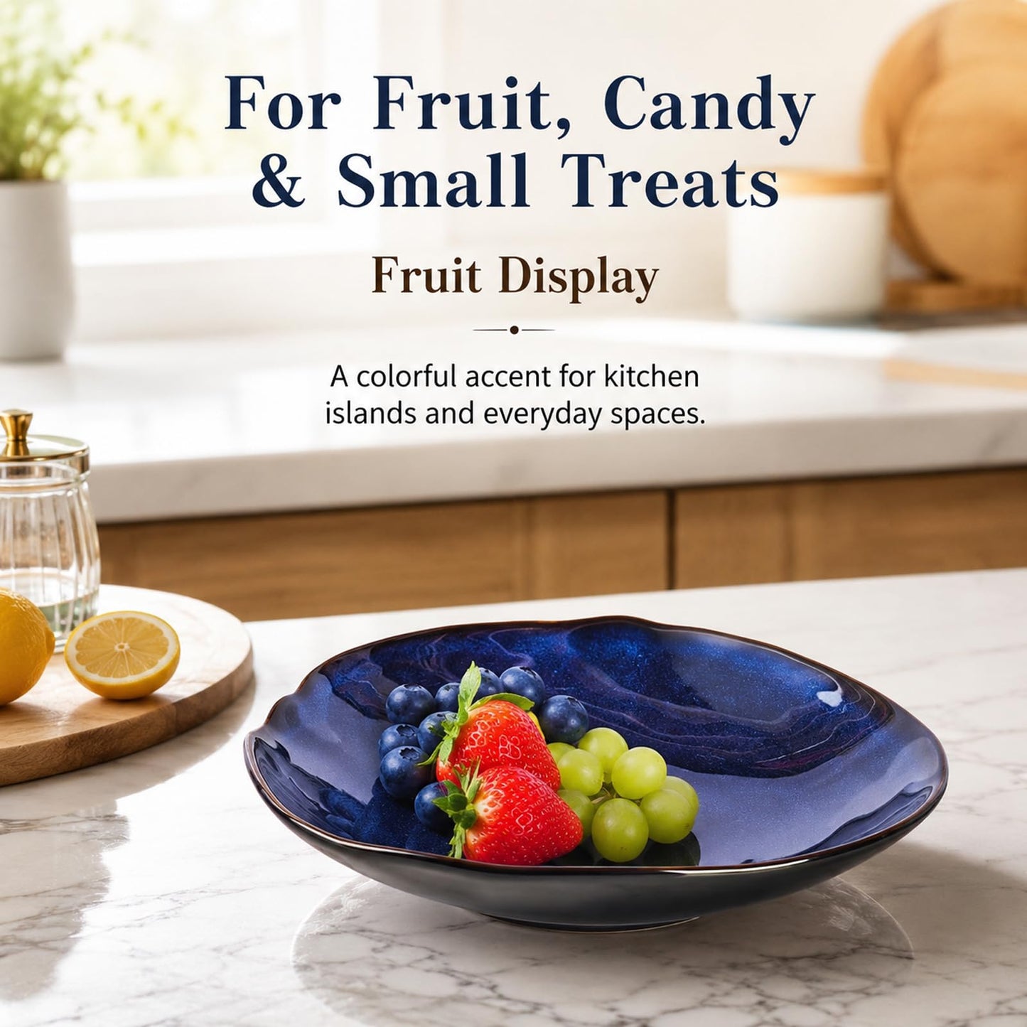 Blue Ceramic Decorative Bowl –8.3" Small Trinket Dish, Fruit Bowl, Candy Dish, Key Bowl for Entryway Table, Jewelry & Ring Dish, Porcelain Catchall Dish for Kitchen, Bedside, Living Room Home Decor