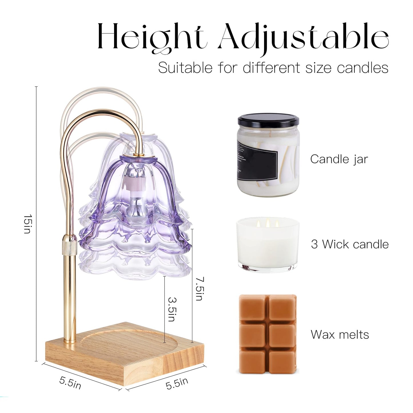 Candeldo Candle Warmer Lamp with Timer: Purple Flower Candle Warming Lamp with 2 Bulbs Height Adjustable Wax Warmer Dimmable Bedroom Decor Mothers Day Gift for Women