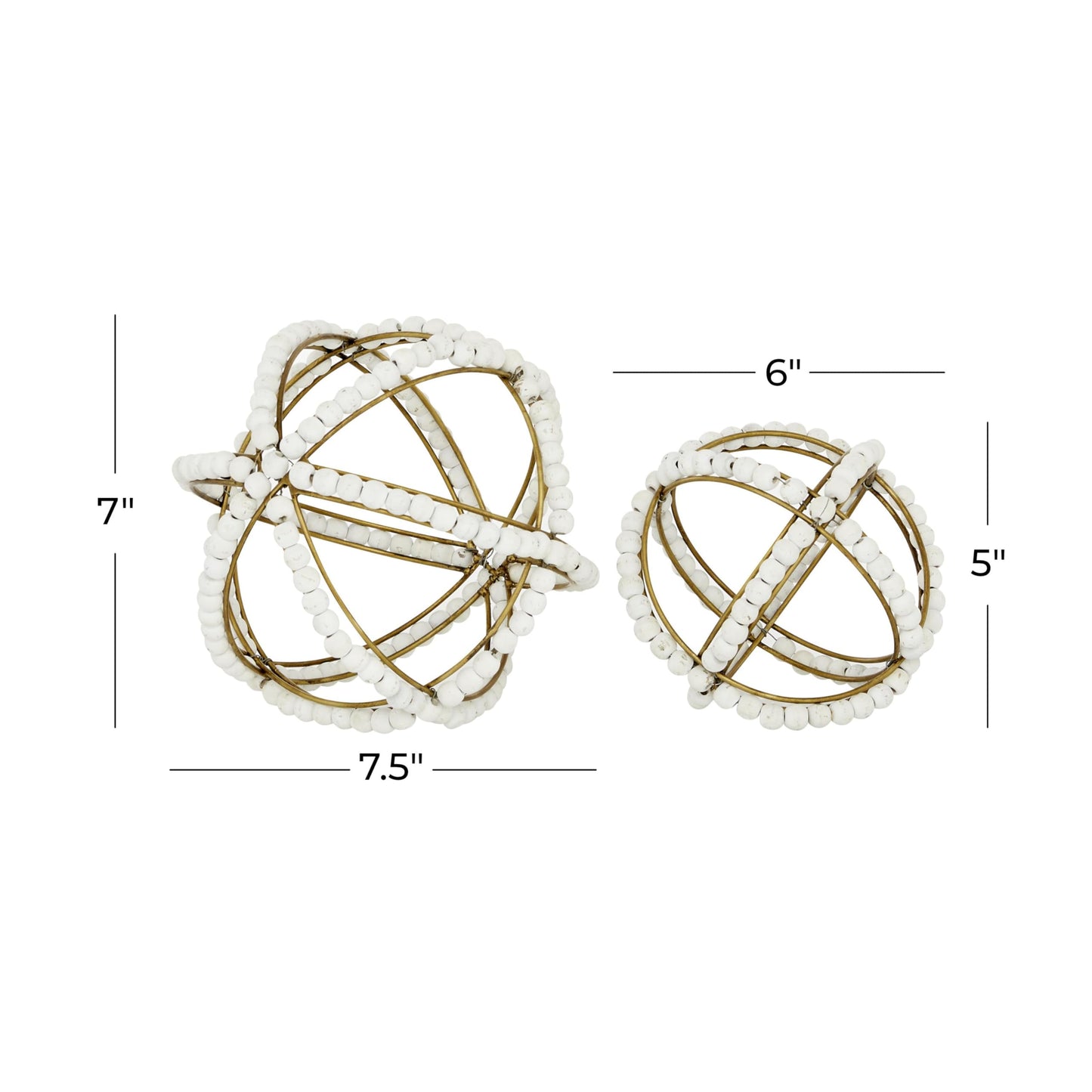 Deco 79 Metal Geometric Handmade Decorative Sculpture Beaded Home Decor Statues, Set of 2 Accent Figurines 7", 5"H, White
