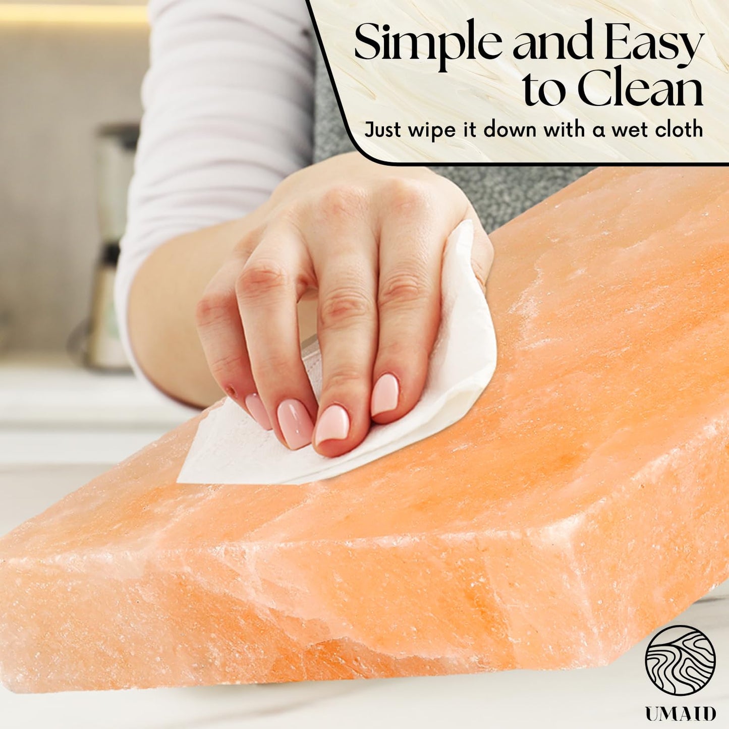 UMAID Himalayan Salt Block Cooking Plate 8x8x1.5 – Food Grade Pink Himalayan Salt Stone for Cooking, Salt Block for Grilling, Serving & Cutting – Includes Steel Tray & Grilling Recipe Booklet – Unique Gifts for Men & Dad Gifts for Fathers Day