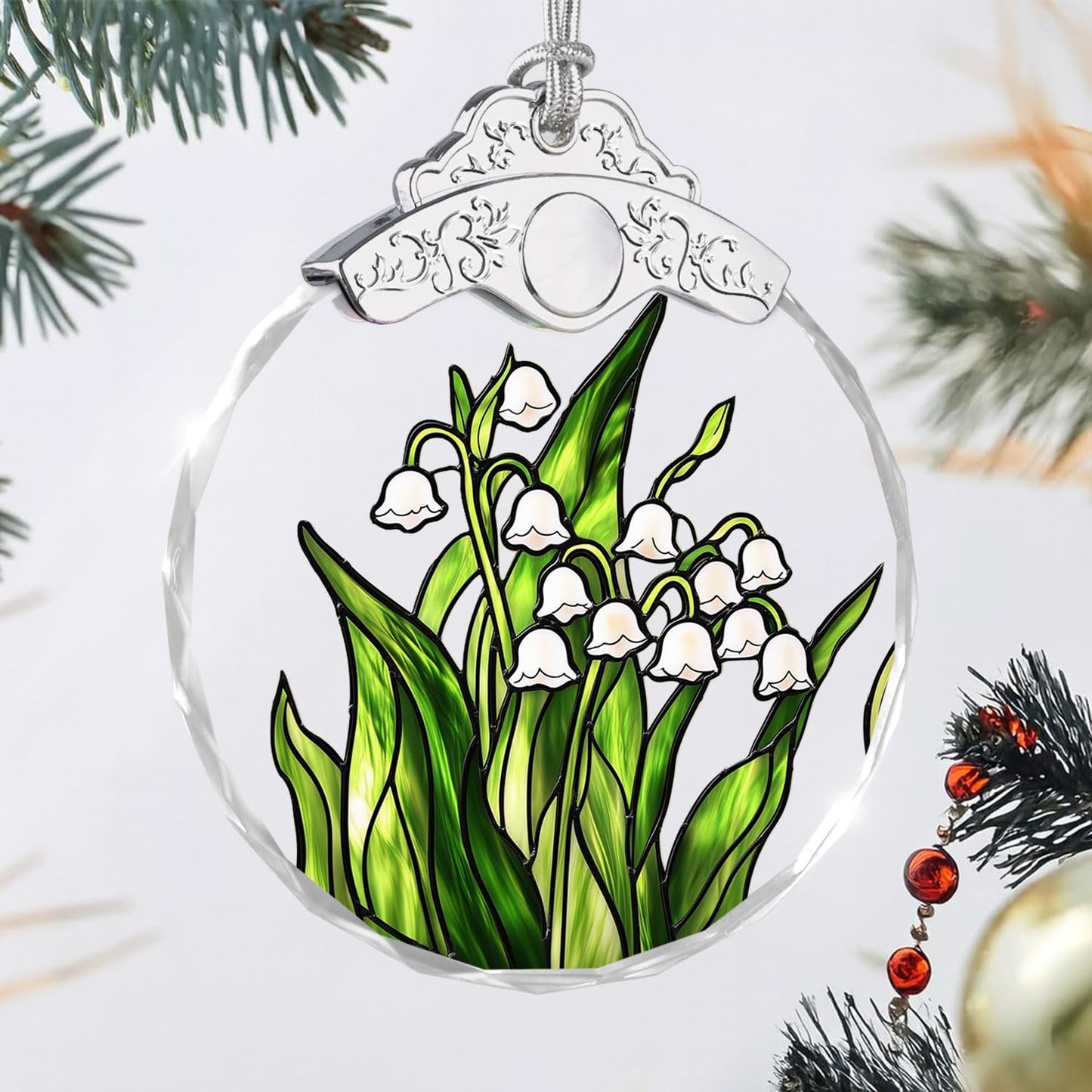 Giftelix Glass Ornament - Lily of the Valley - Car Hanging Decoration - Elegant Home Decor Accent - Unique Birthday Gift for Mom Grandma Wife Friends Sisters - Must-Have for Home