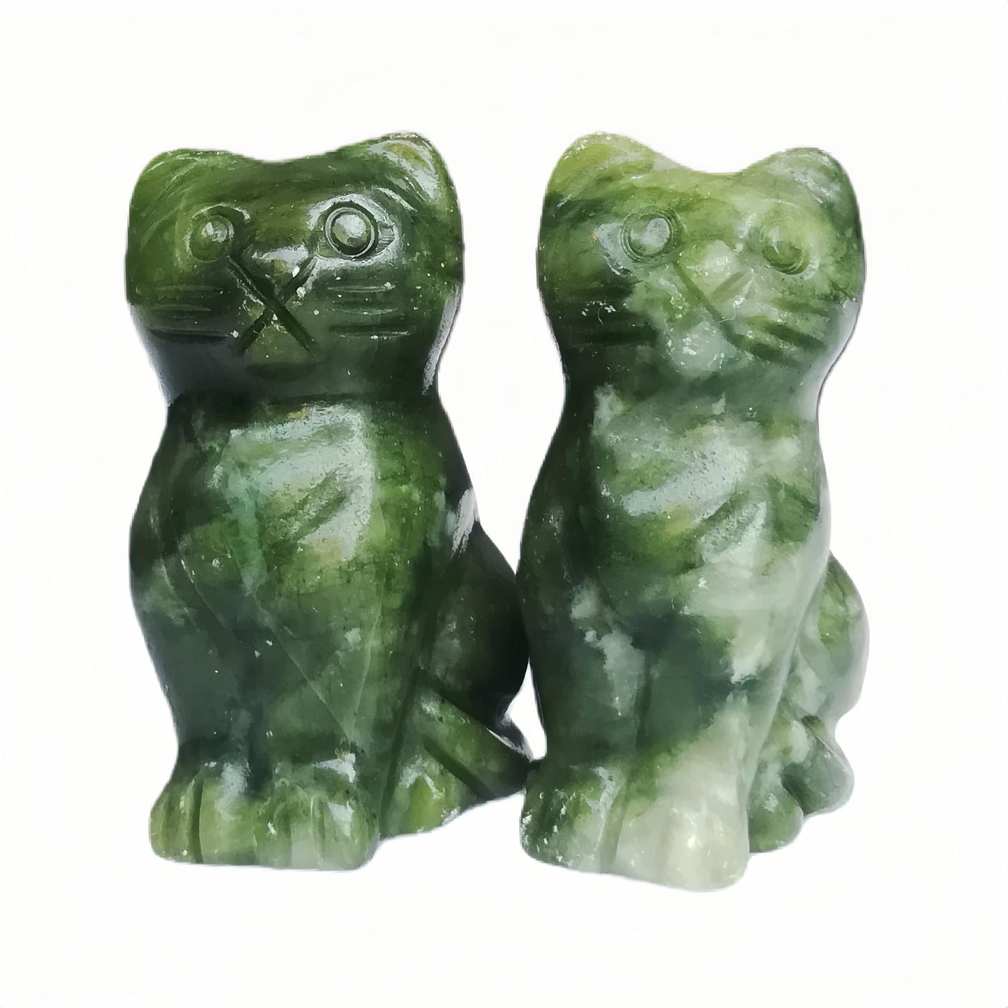 Afucats Natural Green Jade Handcrafted Cat Crystals and Healing Stones Figures Indoor Decorative Stones,1.57 Inchs Lovable Feline Art Piece for Cat Lovers,Office or Living Room