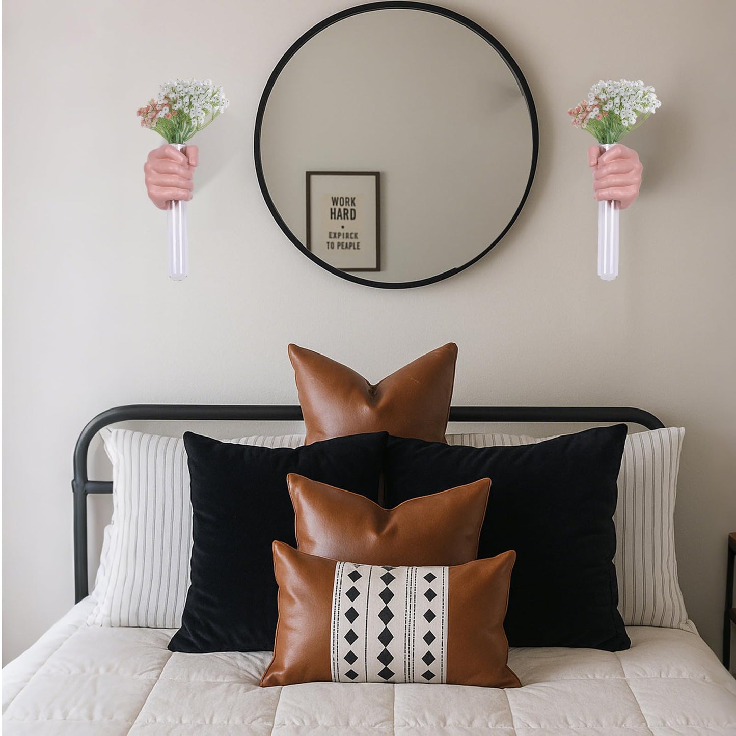 2 Pieces Wall Sculptures, Hands Vase Home Decor, Wall Mount Art Sculpture, Unique Wall Art Statue, Funky Flower Vase Decorations, Modern Eclectic Hanging Decor,Hands Statue (Pink(L+R))