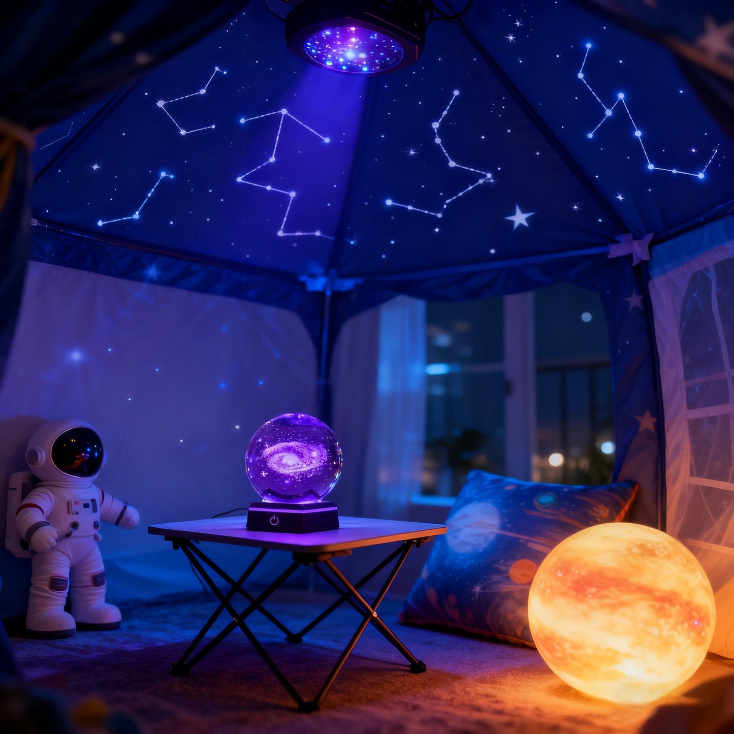 MICROBRIGHT 3D Galaxy Crystal Ball with LED Base - Space Decor, Astronomy Gift for Men, Teachers (80mm)