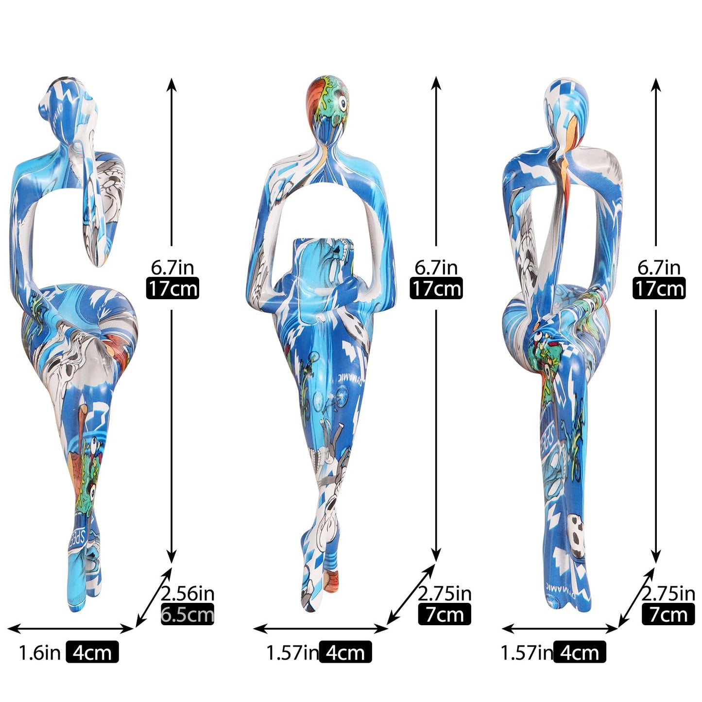 XYQXYQ Resin Graffiti Home Decor Thinker Statue Accents, Set of 3 Thinker Sculptures Office Decor Modern Abstract Resin Decoration on Shelf Table Desk for Living Room Office (Blue)