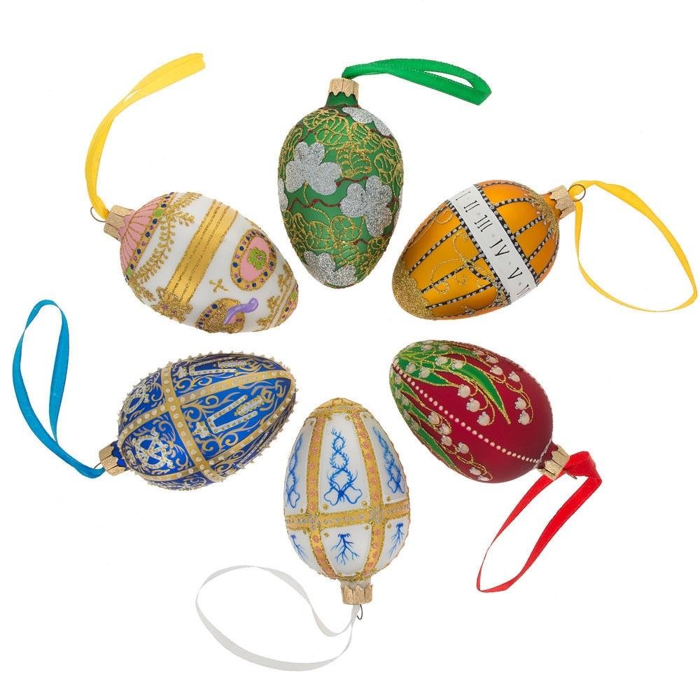 Golden Leaves on Blue Glass Egg Christmas Ornament 4 Inches