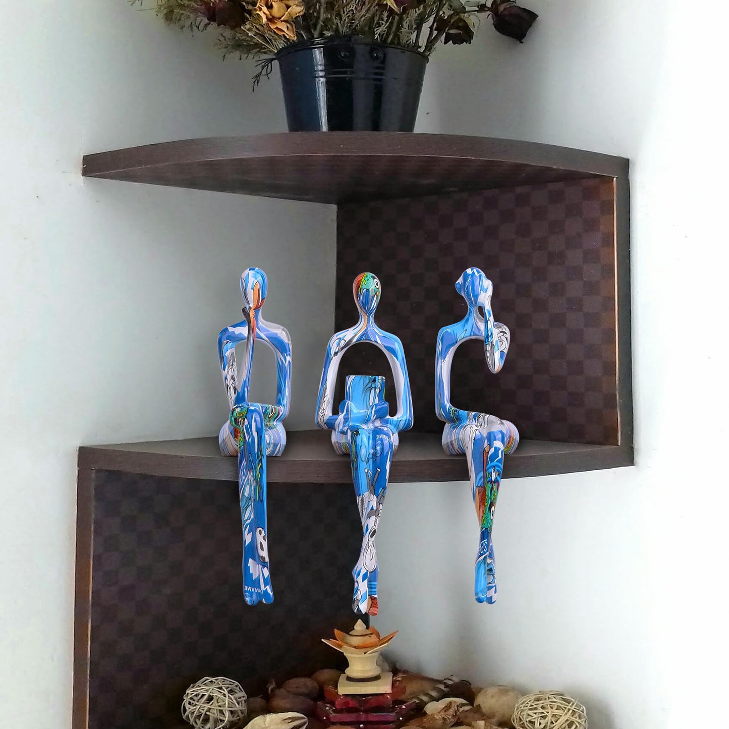 XYQXYQ Resin Graffiti Home Decor Thinker Statue Accents, Set of 3 Thinker Sculptures Office Decor Modern Abstract Resin Decoration on Shelf Table Desk for Living Room Office (Blue)