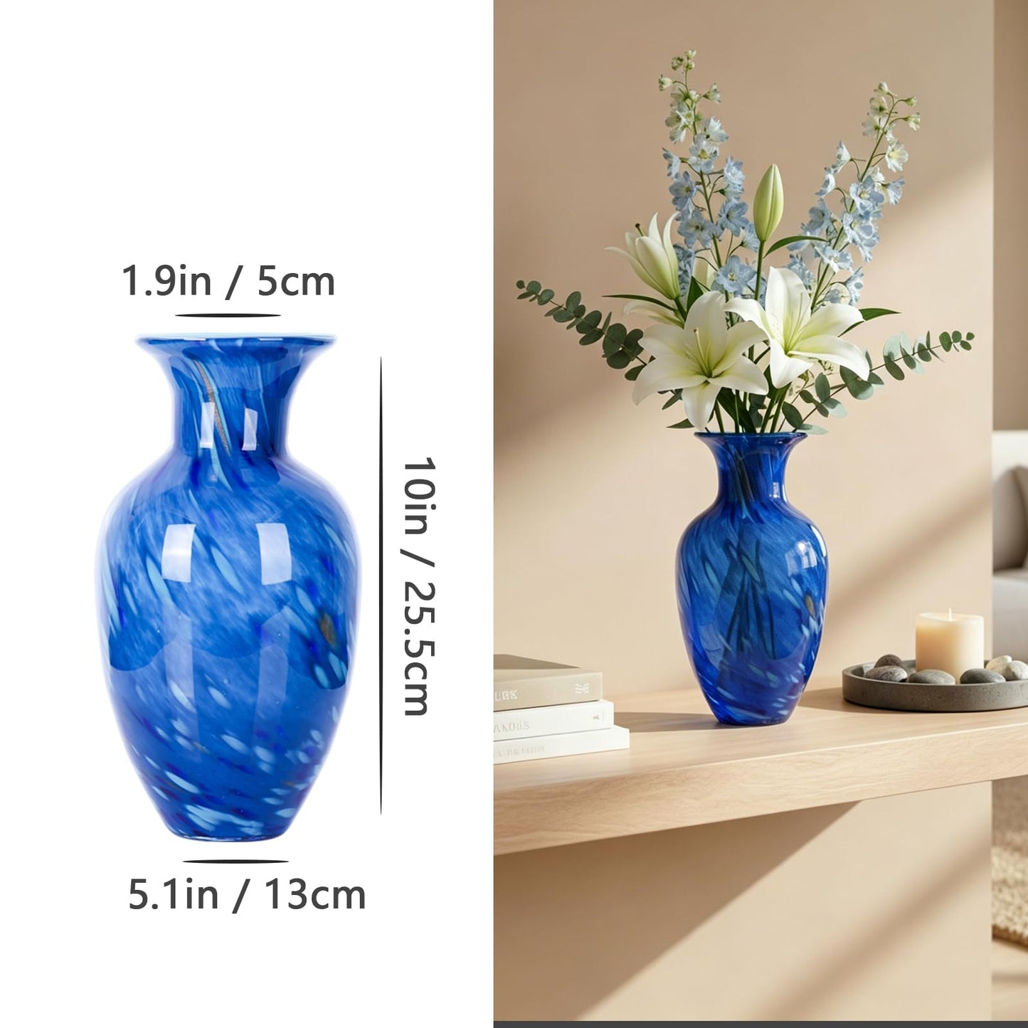 Hand Blown Glass vase,Unique Glass Vase,Modern Art Decor, Suitable for Living Room Coffee Tables,Wedding Centerpieces,Dining Tables,and Office Centerpiece Floral Arrangements (Blue, Small)