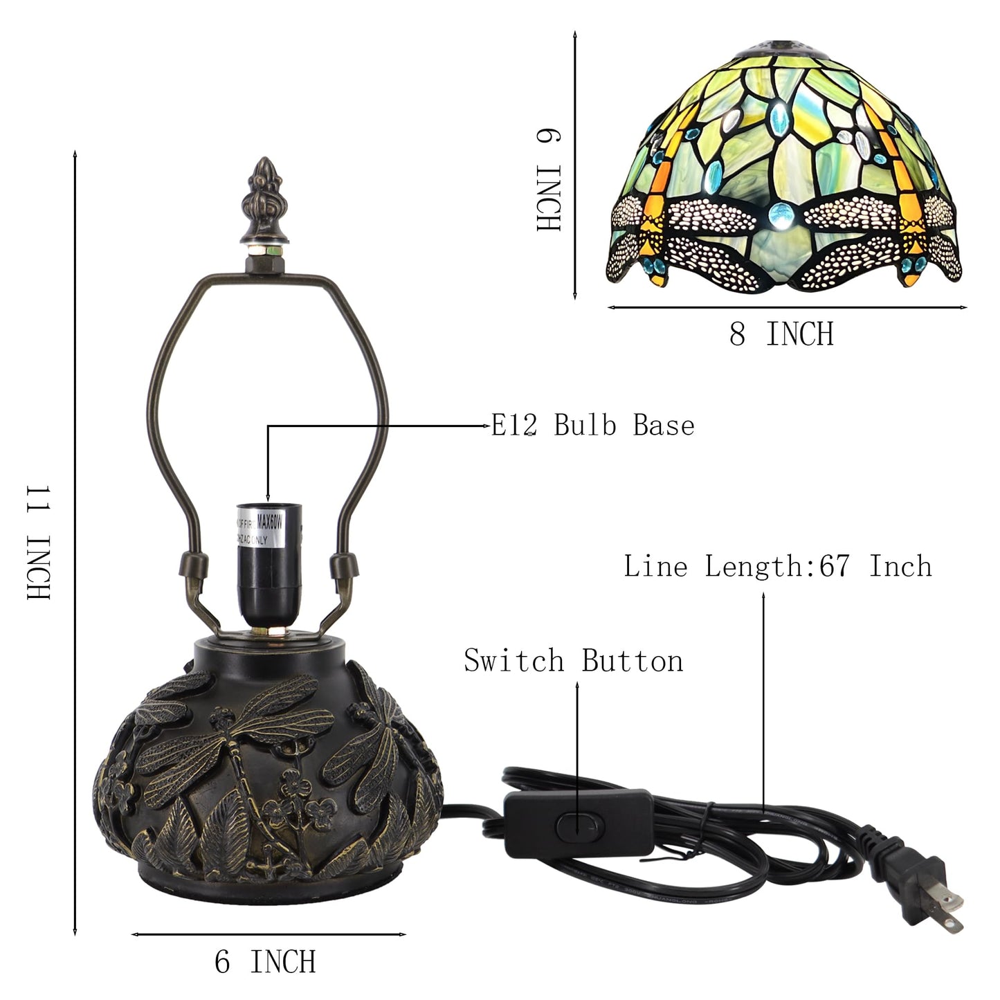 HWDFEI Small Tiffany Mushroom Table Lamp,Mini Memory Sympathy Antique lamp 8X11 Inch (Brown Dragonfly)