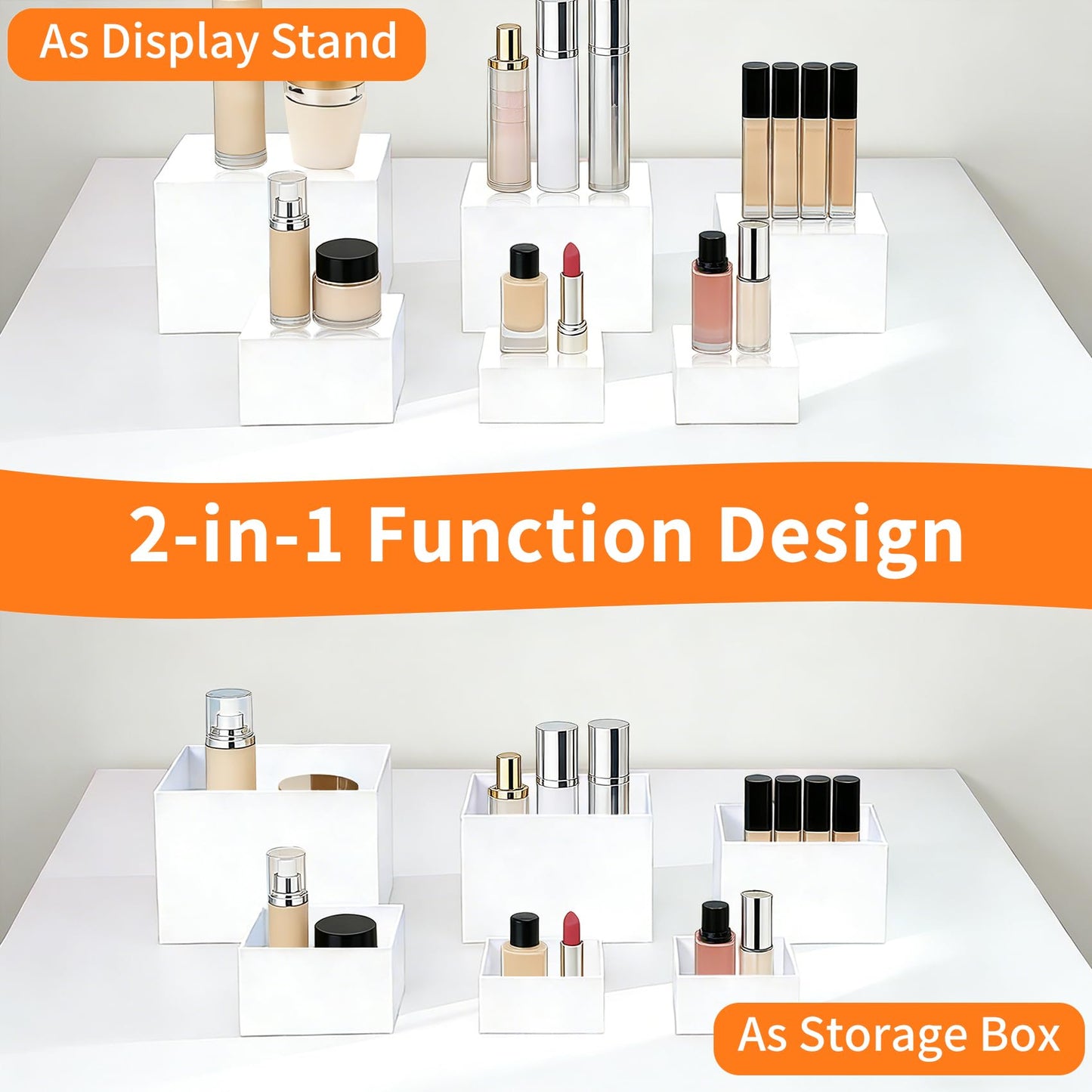 ABenkle 6Pcs White Acrylic Buffet Risers, Buffet Table Risers and Stands, Food Risers Display Shelf for Party Catering Dessert Cupcake,Cube Display Box with Mini Sign