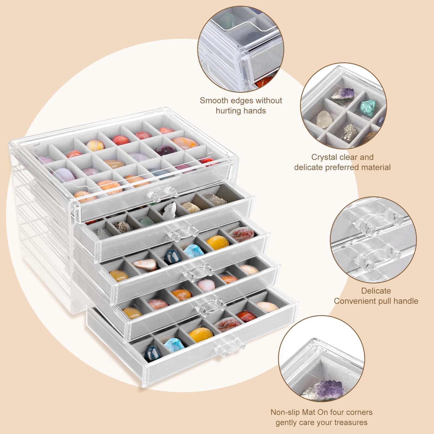 Abizarch 90 Grids Rock Display Case Rock Collections Display Cases, Rock Collection Box in 90 Grids Suitable for Collecting and Displaying Gemstone Crystals - Display Cases for Collectibles