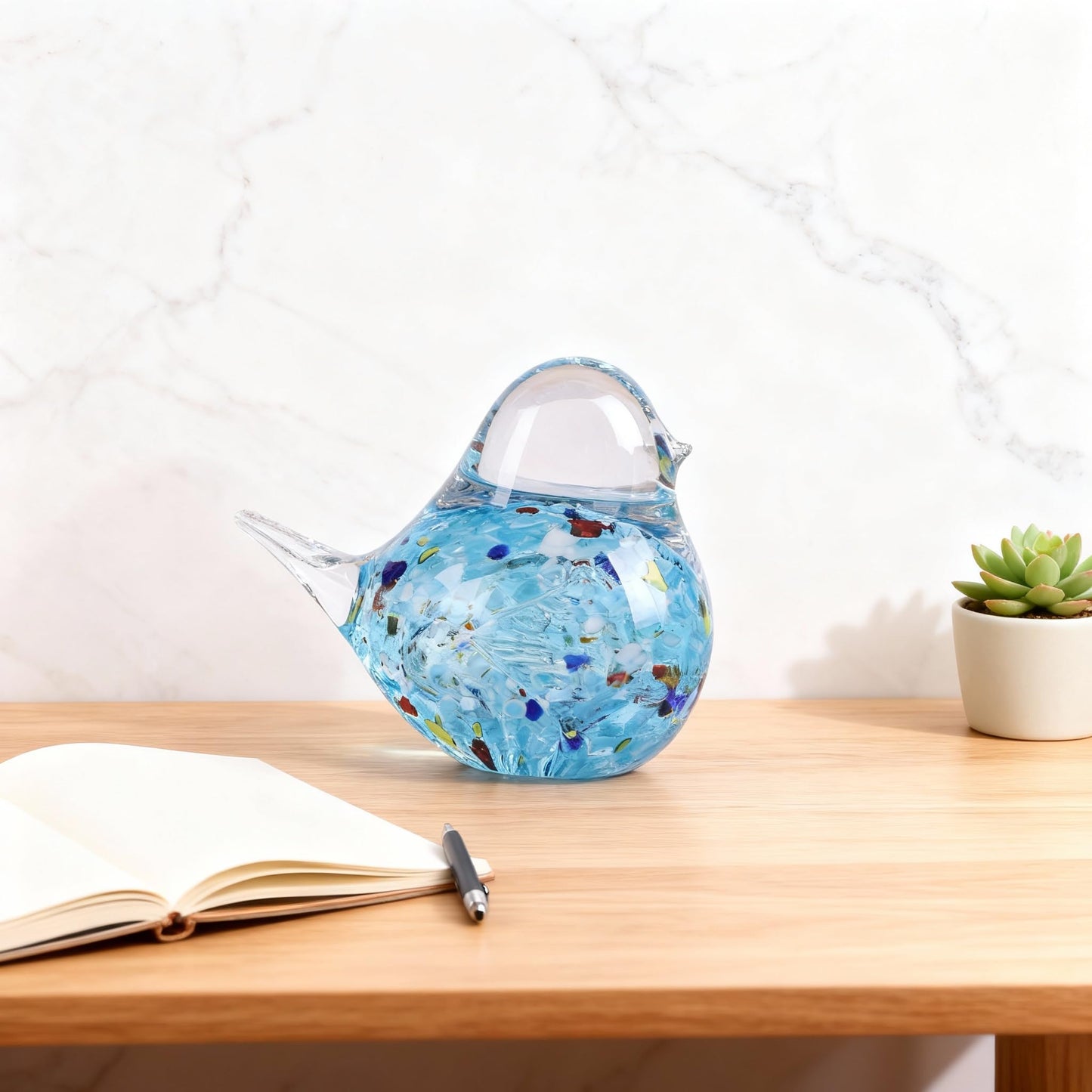 WUBIANJIE Hand Blown Glass Bird Statue Collectible Animal Art Paperweight, Glass Art Decor Living Room Bedroom Bookshelf Coffee Table Small Ornaments Shelf Home Decoration