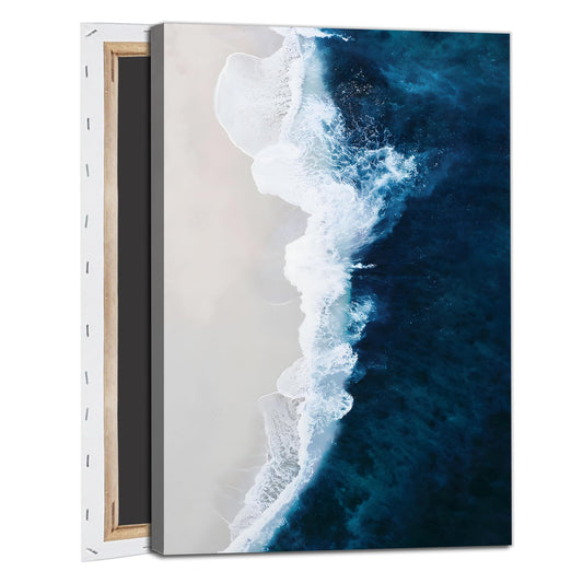 Ocean Wave Canvas Wall Art Navy Blue Ocean Pictures Beach Scene Painting Modern Coastal Prints Nature Ocean Wall Art Blue Ocean Paintings Ocean Landscape Poster for Living Room 16x24in with Frame